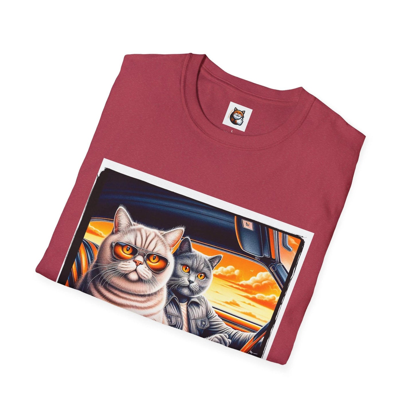 British Shorthair friends driving Softstyle T-Shirt by Printify