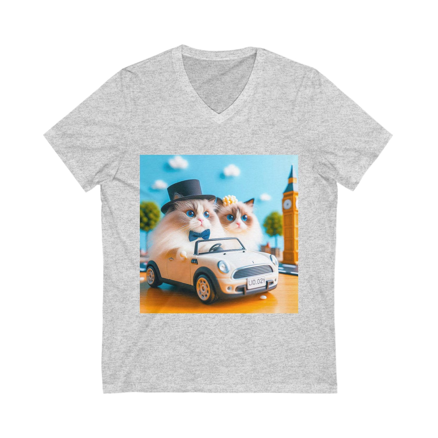 Wacky Ragdoll Cat friends driving Jersey Short Sleeve V-Neck Tee
