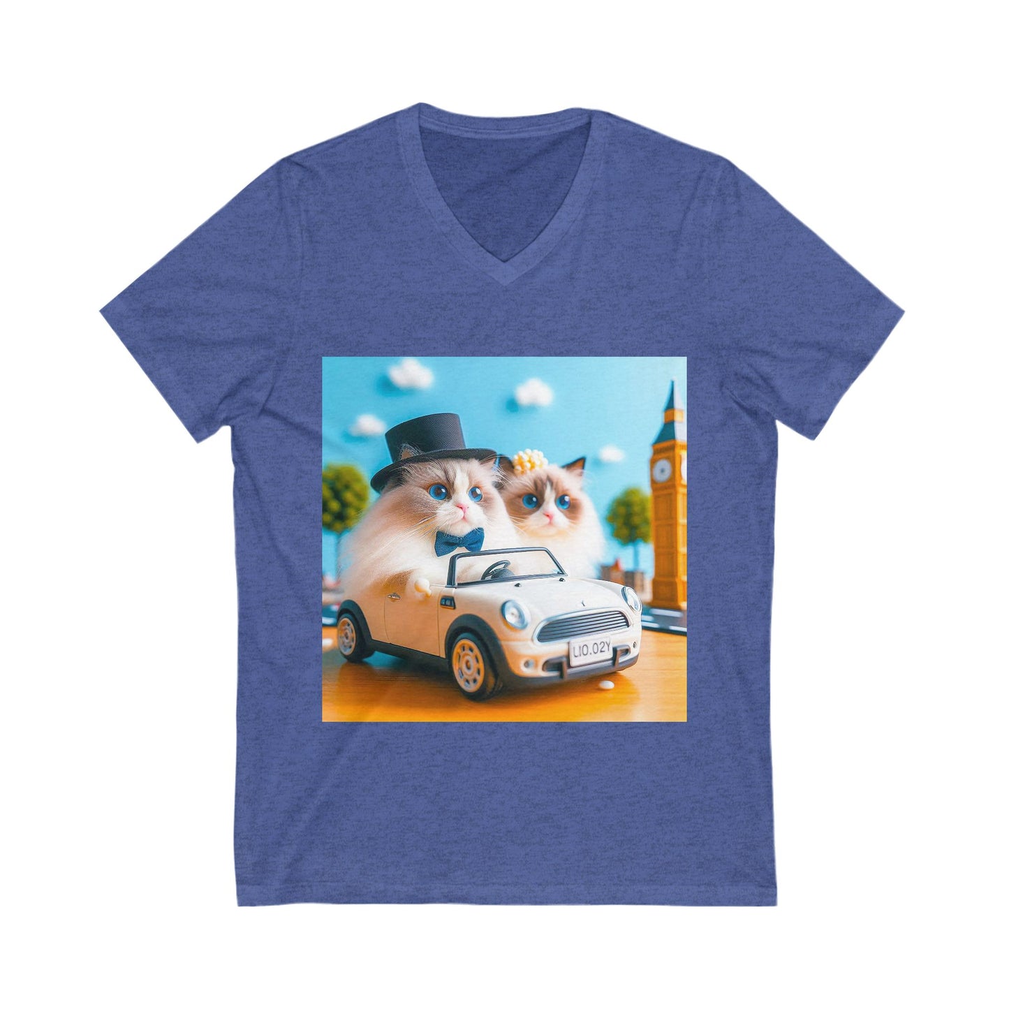 Wacky Ragdoll Cat friends driving Jersey Short Sleeve V-Neck Tee
