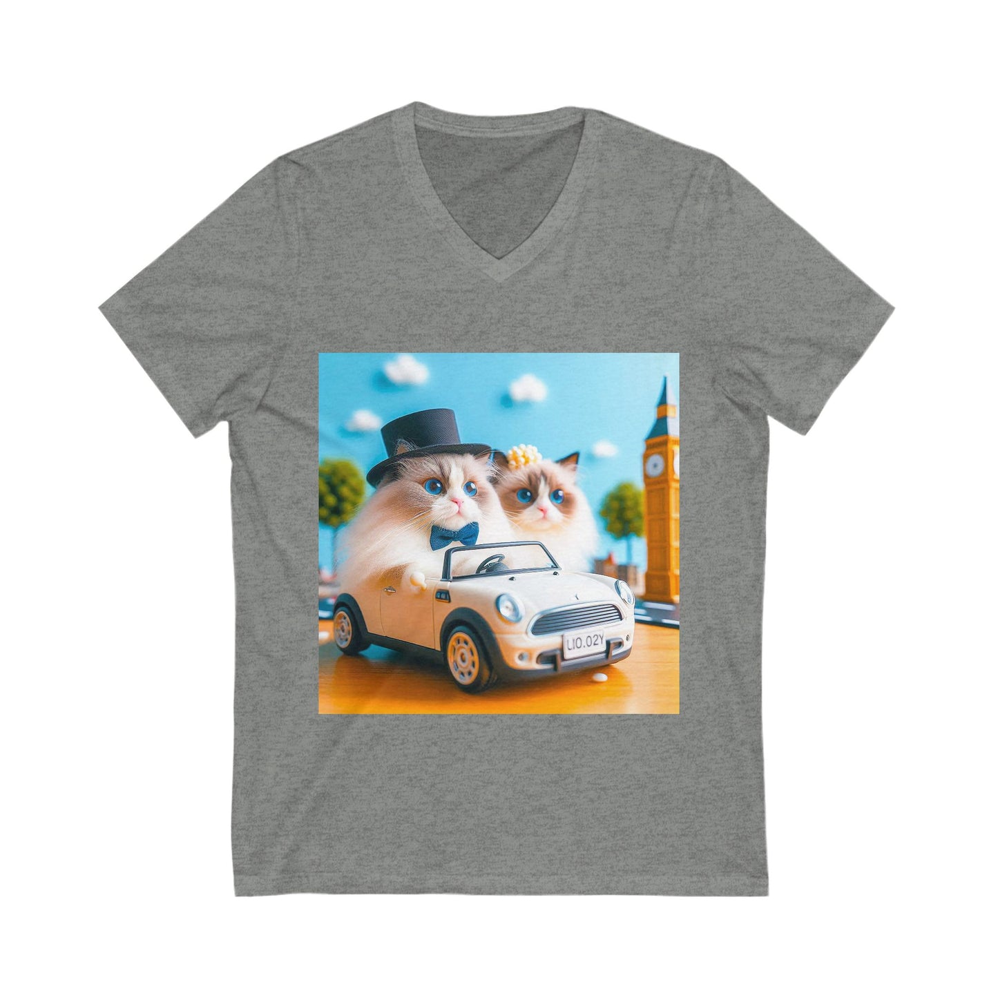 Wacky Ragdoll Cat friends driving Jersey Short Sleeve V-Neck Tee