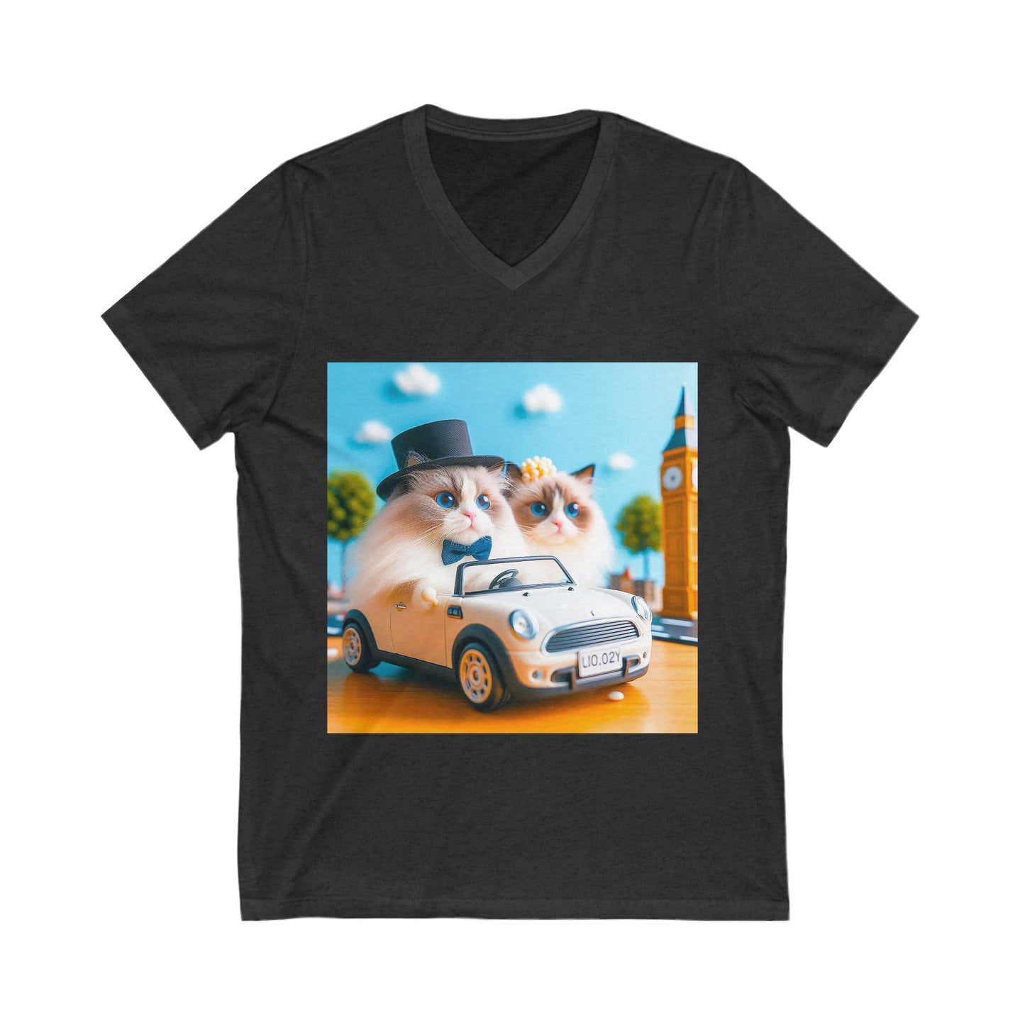 Wacky Ragdoll Cat friends driving Jersey Short Sleeve V-Neck Tee