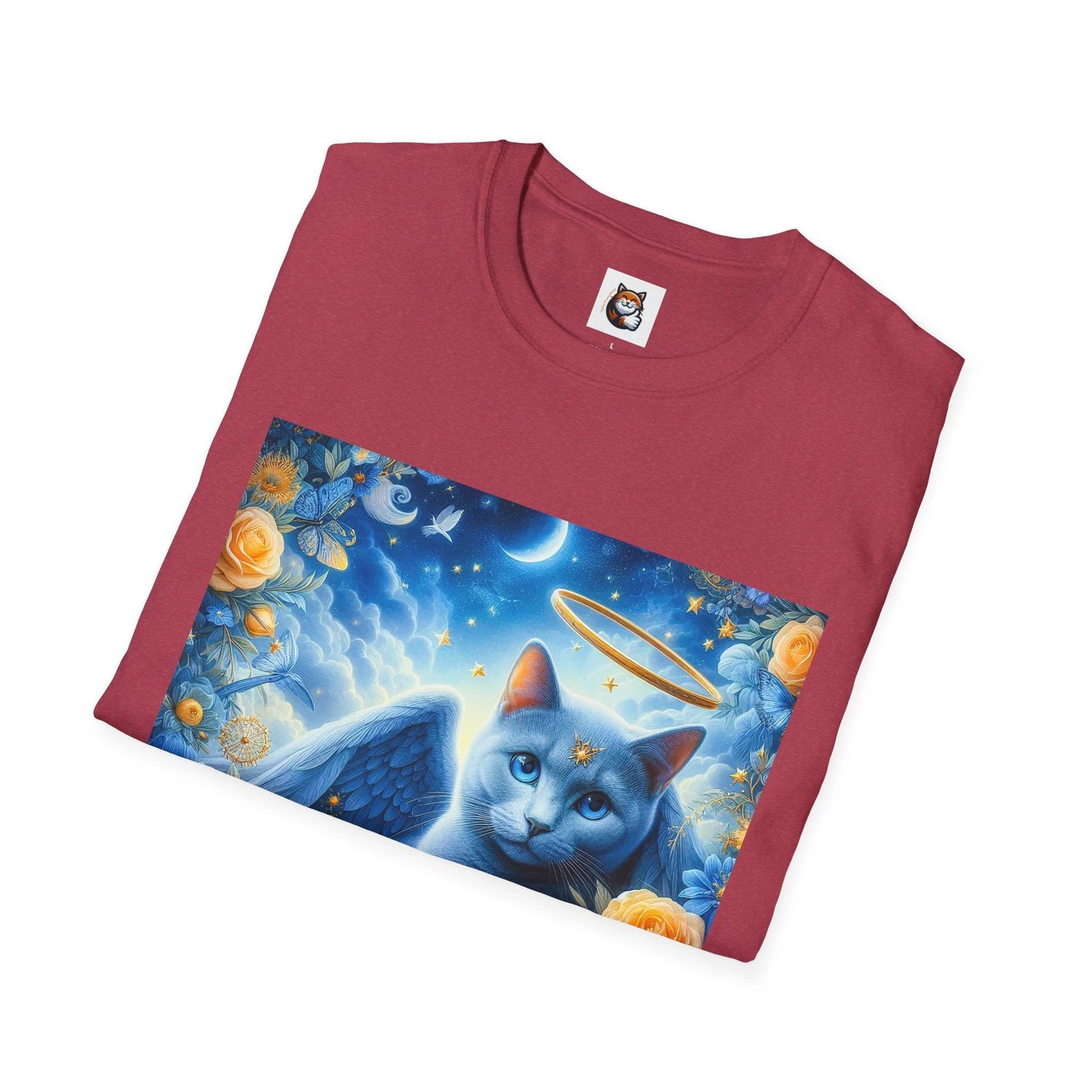 Russian Blue Cat blue and yellow flowers T-Shirt by Printify