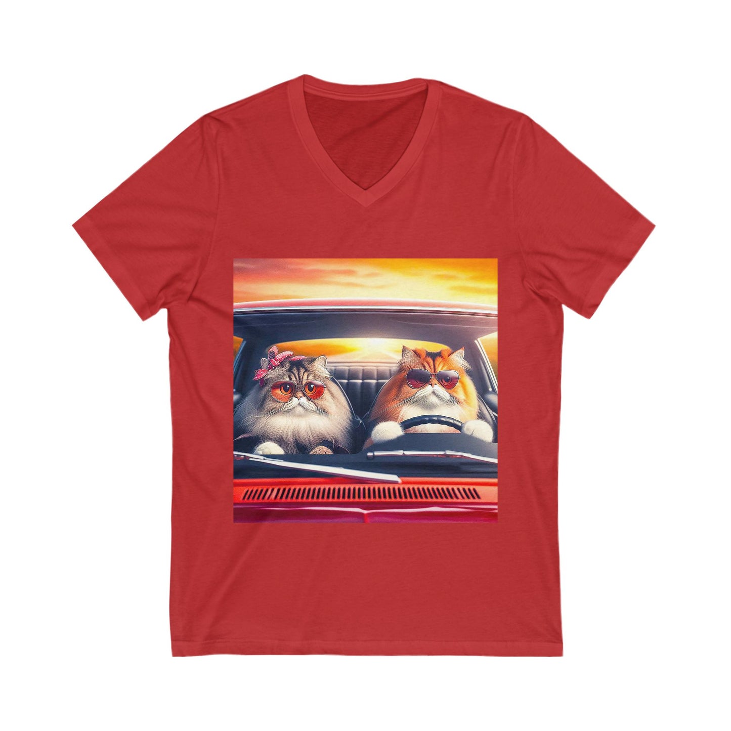 Wacky Persian Cat Unisex Jersey Short Sleeve V-Neck Tee