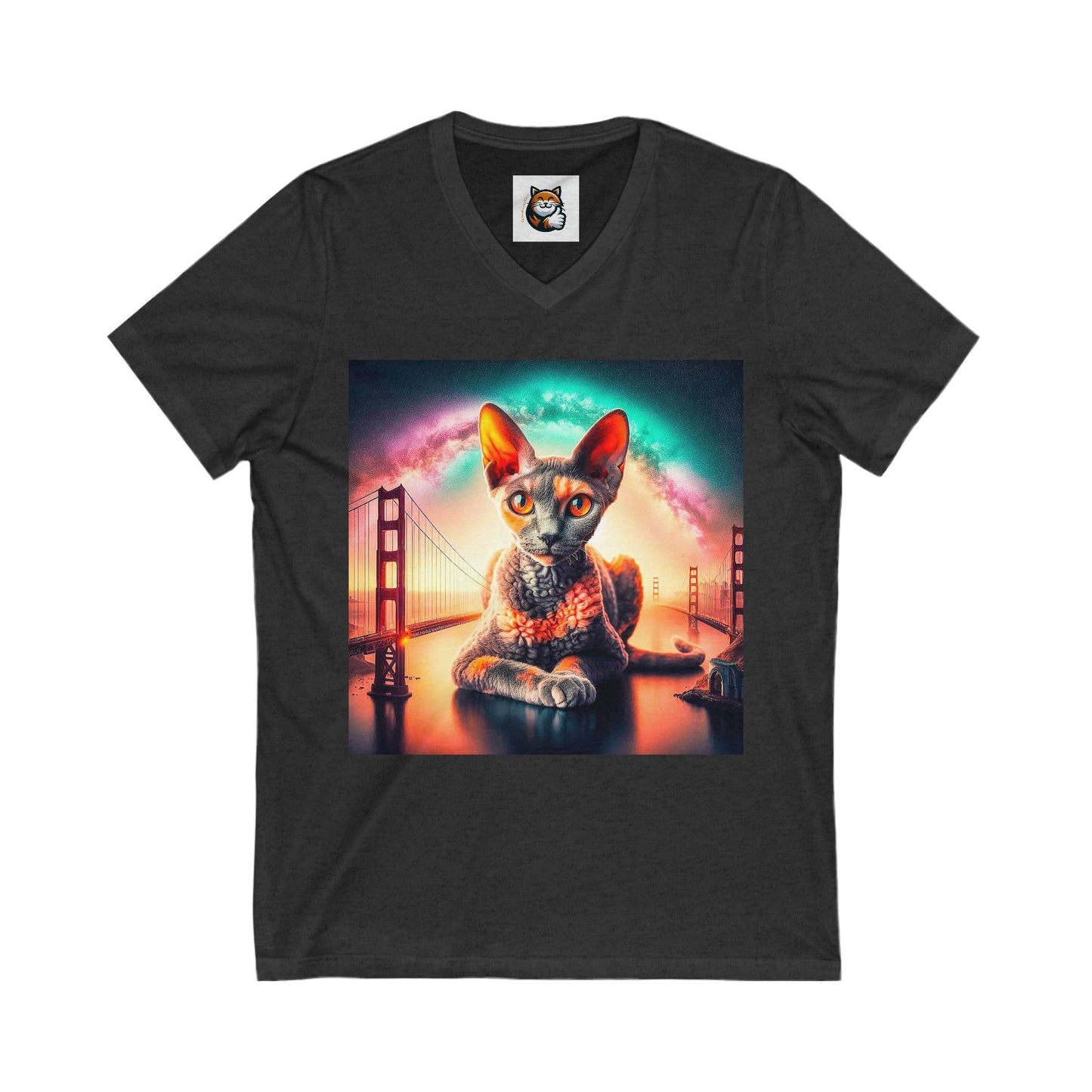 Devon Rex Cat Unisex Jersey Short Sleeve V-Neck Tee