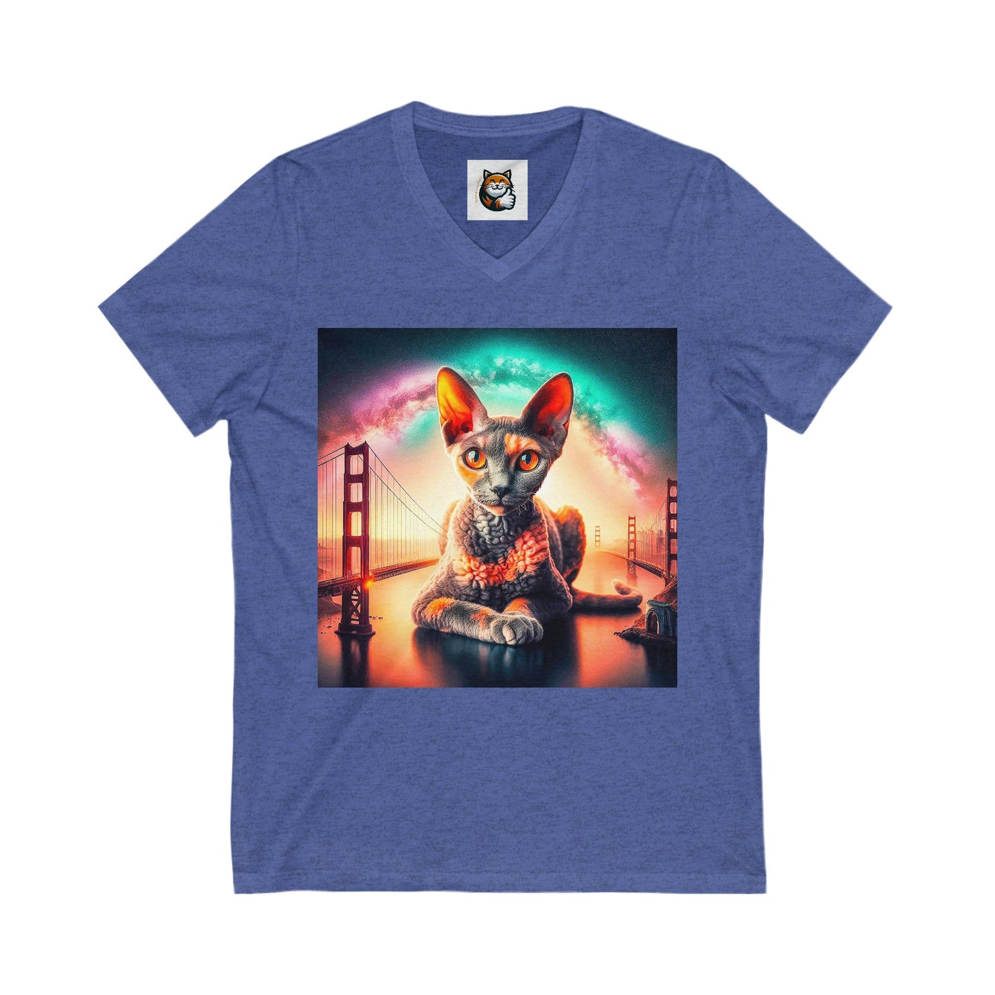 Devon Rex Cat Unisex Jersey Short Sleeve V-Neck Tee