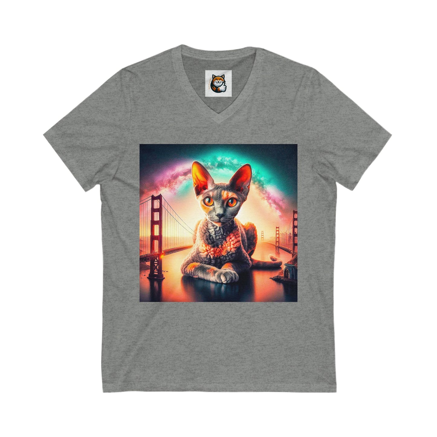 Devon Rex Cat Unisex Jersey Short Sleeve V-Neck Tee