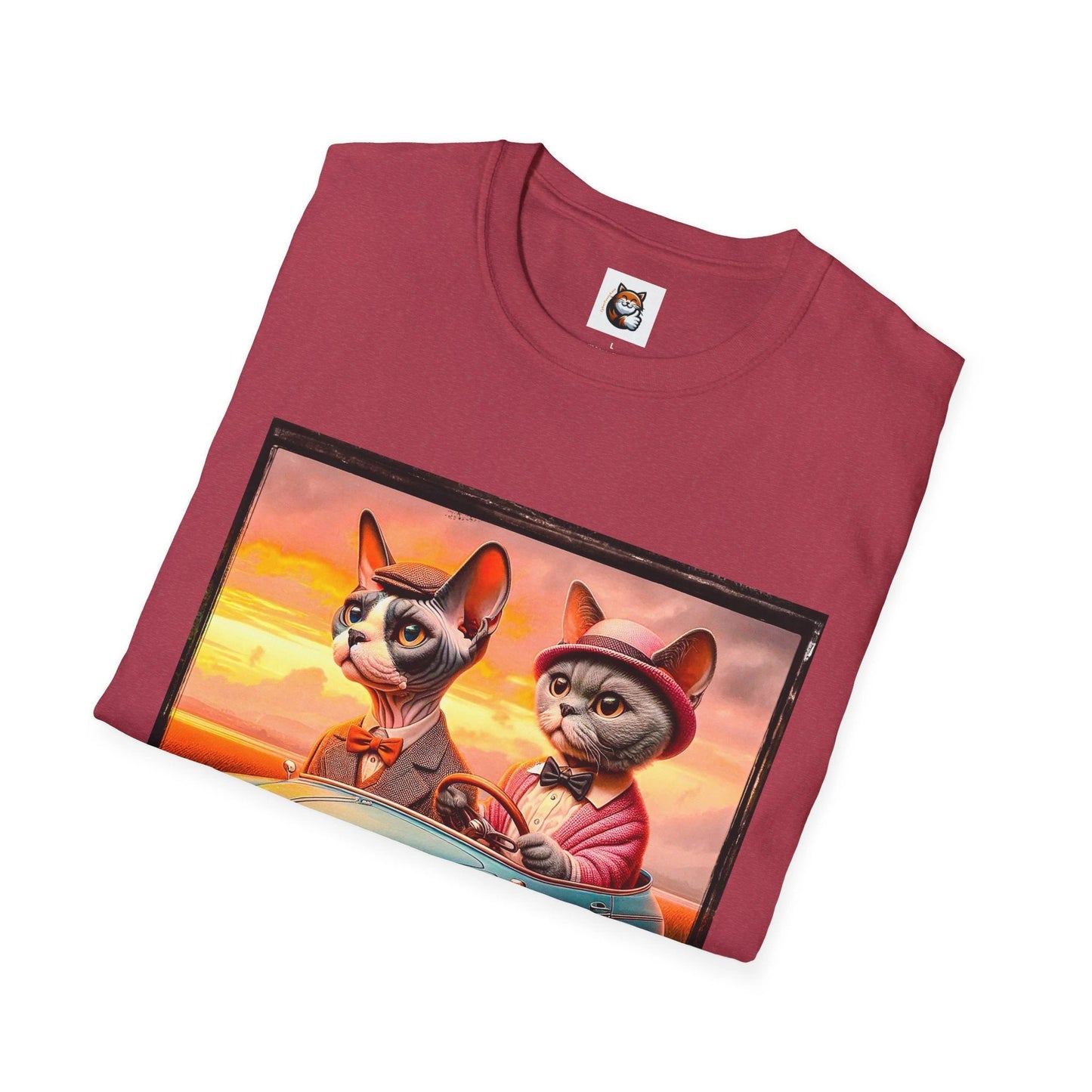 Wacky Devon Rex driving Unisex Softstyle T-Shirt by Printify