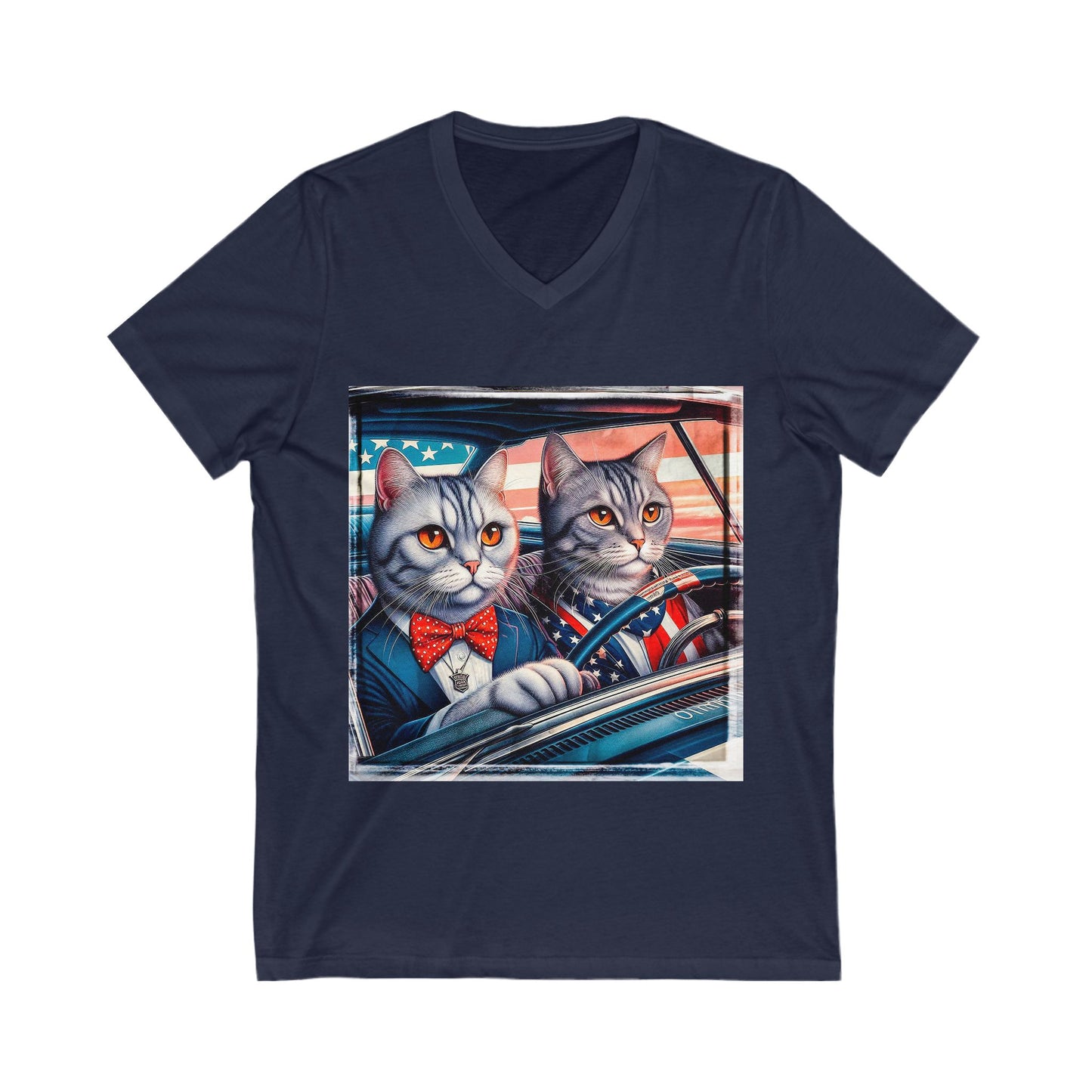 Wacky American friends driving Unisex Jersey Short Sleeve V-Neck Tee