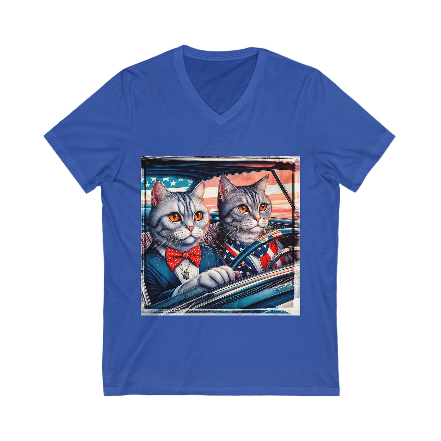 Wacky American friends driving Unisex Jersey Short Sleeve V-Neck Tee