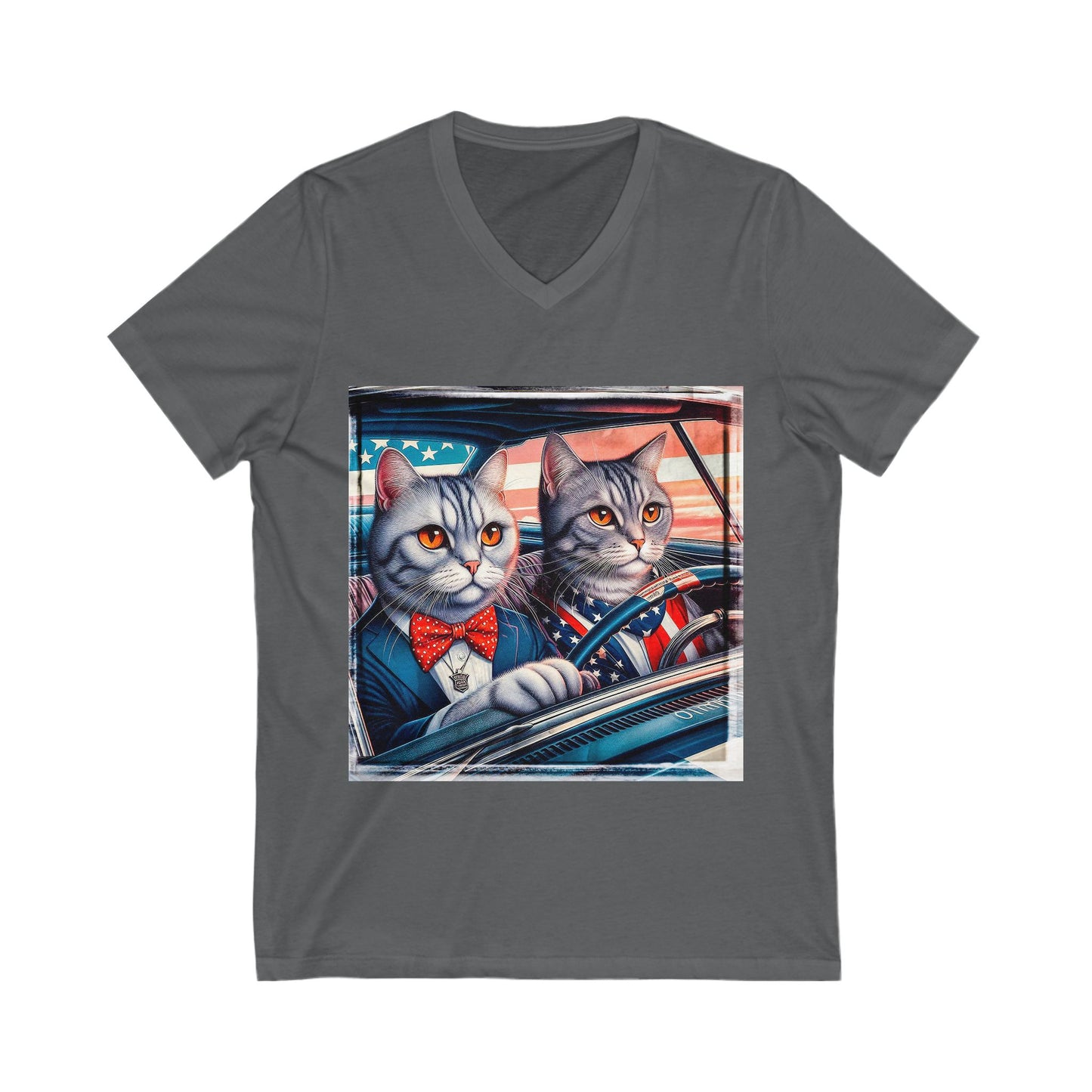 Wacky American friends driving Unisex Jersey Short Sleeve V-Neck Tee
