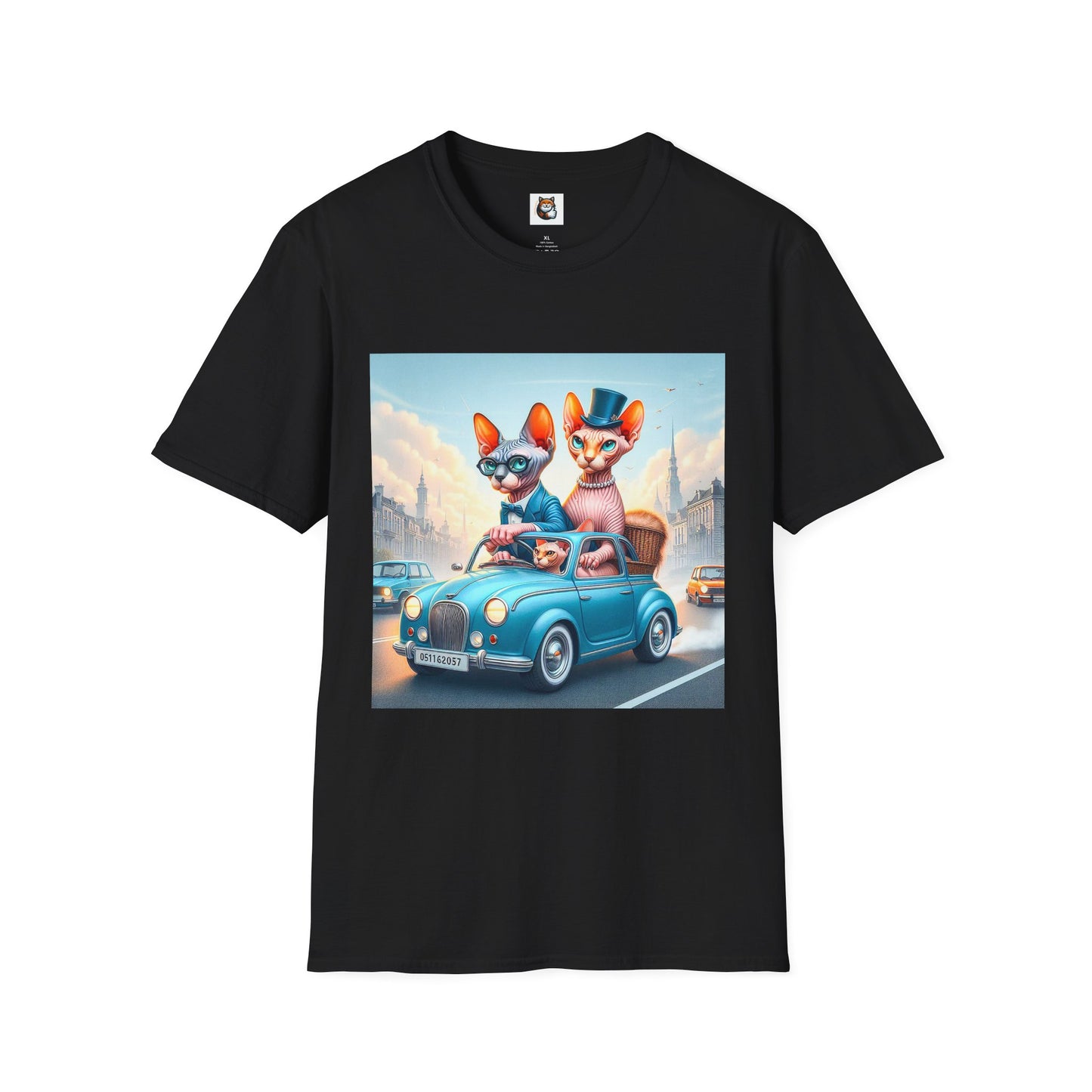 Wacky Sphynx Cat blue car