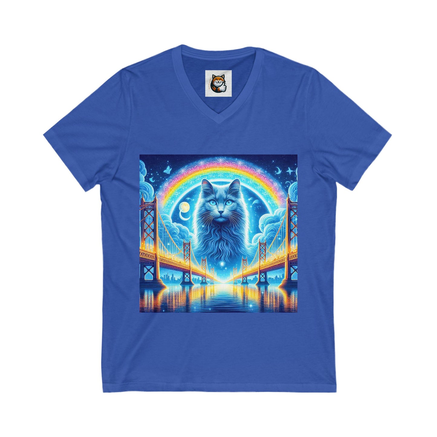 Russian Blue Cat Unisex Jersey Short Sleeve V-Neck Tee