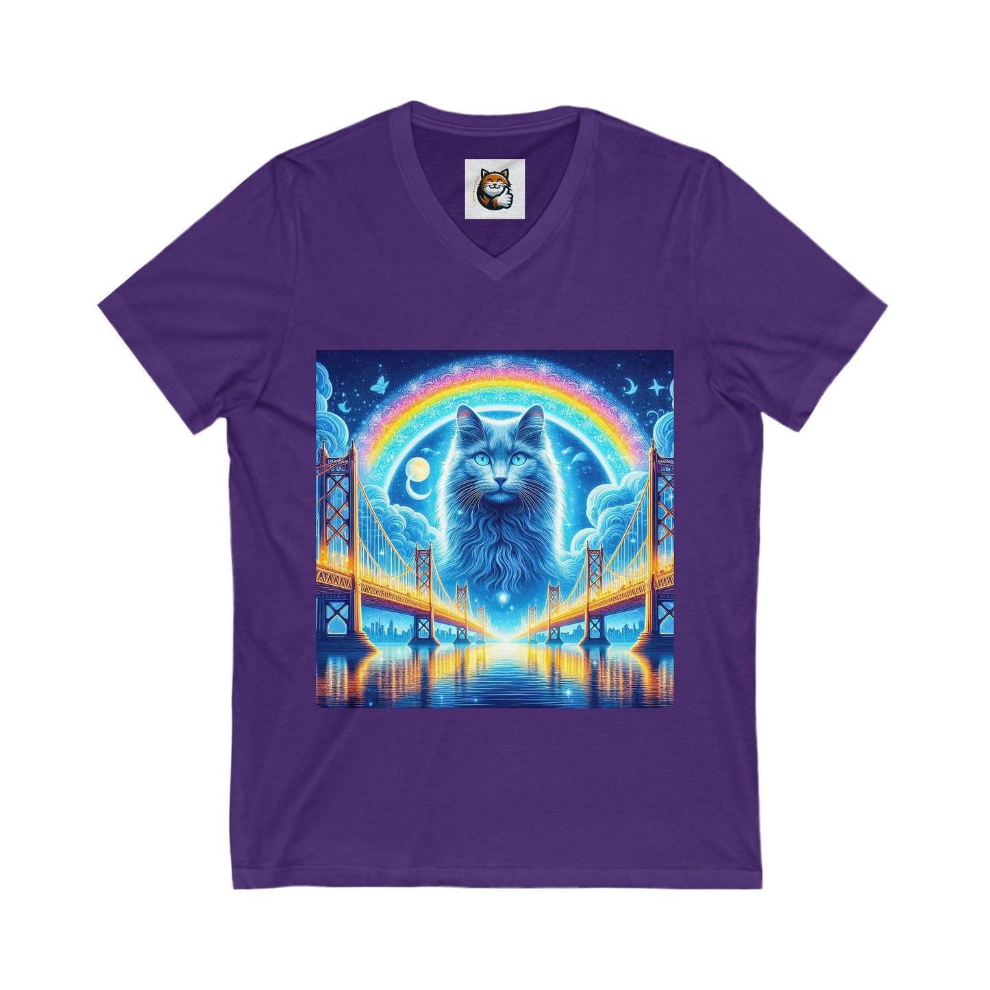Russian Blue Cat Unisex Jersey Short Sleeve V-Neck Tee