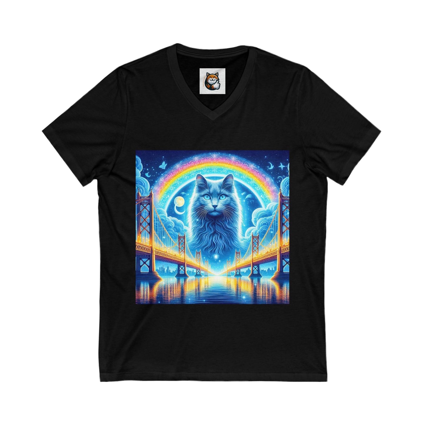 Russian Blue Cat Unisex Jersey Short Sleeve V-Neck Tee