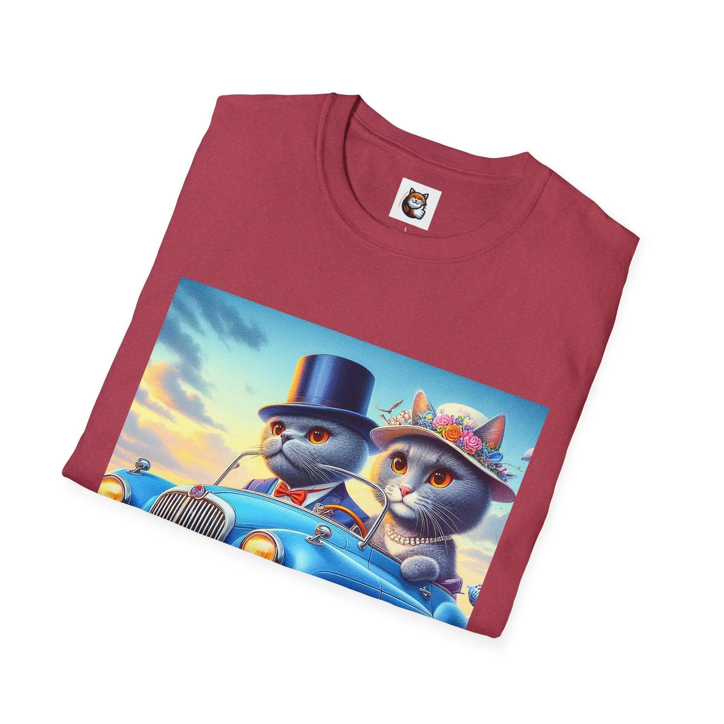 Russian Blue Cat driving couple T-Shirt by Printify