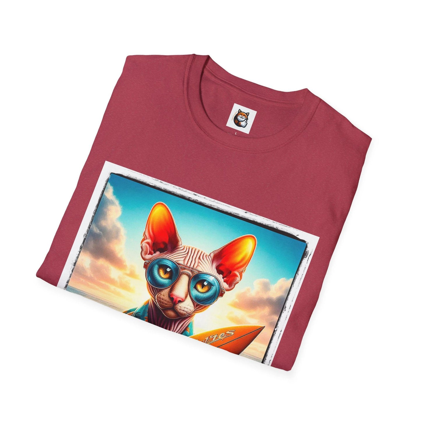 Cornish Rex Cat beach surfer T-Shirt by Printify