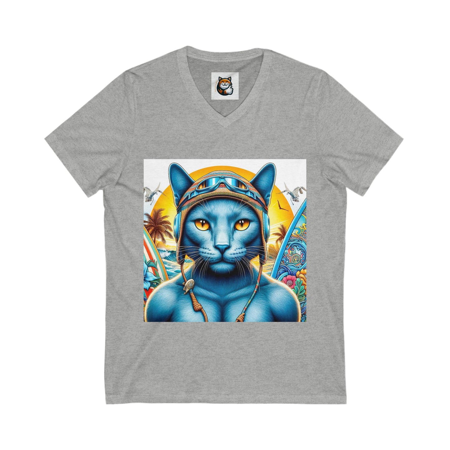 Russian Blue Cat Unisex Jersey Short Sleeve V-Neck Tee