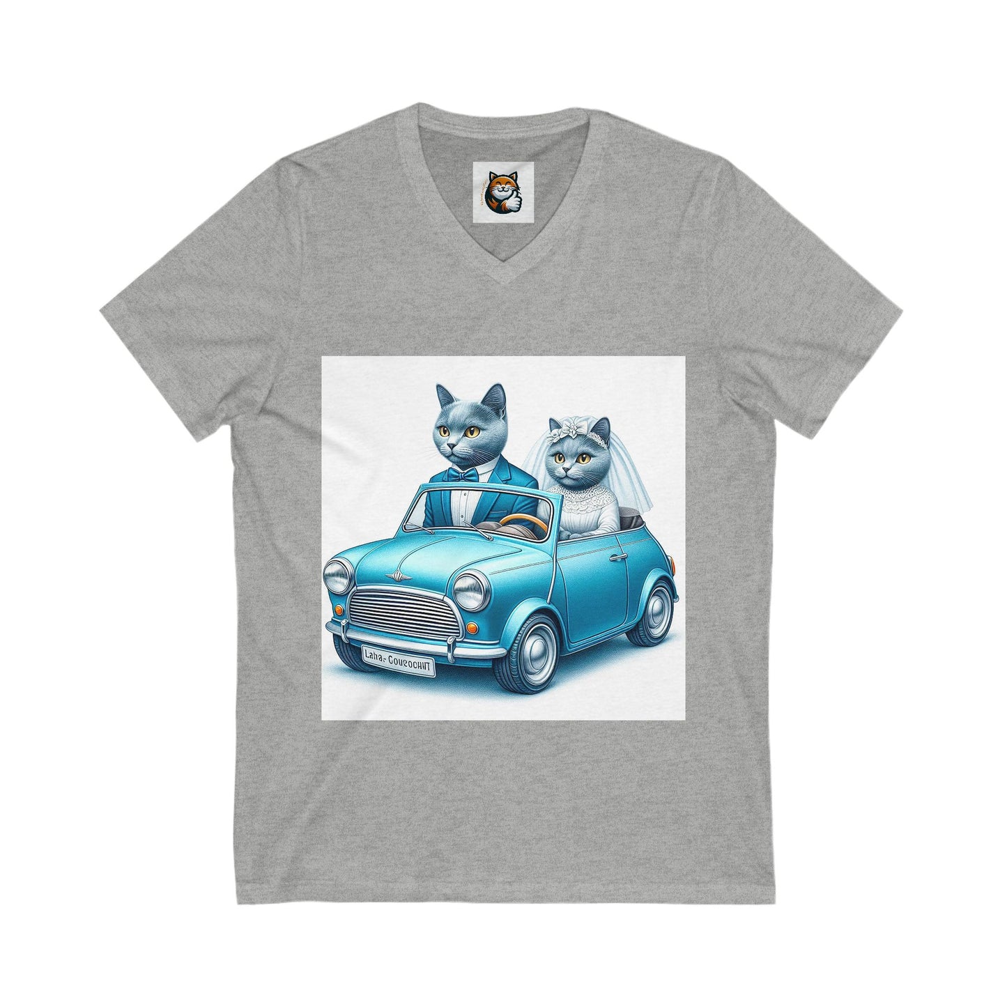 Wacky Russian Blue Cat Unisex Jersey Short Sleeve V-Neck Tee