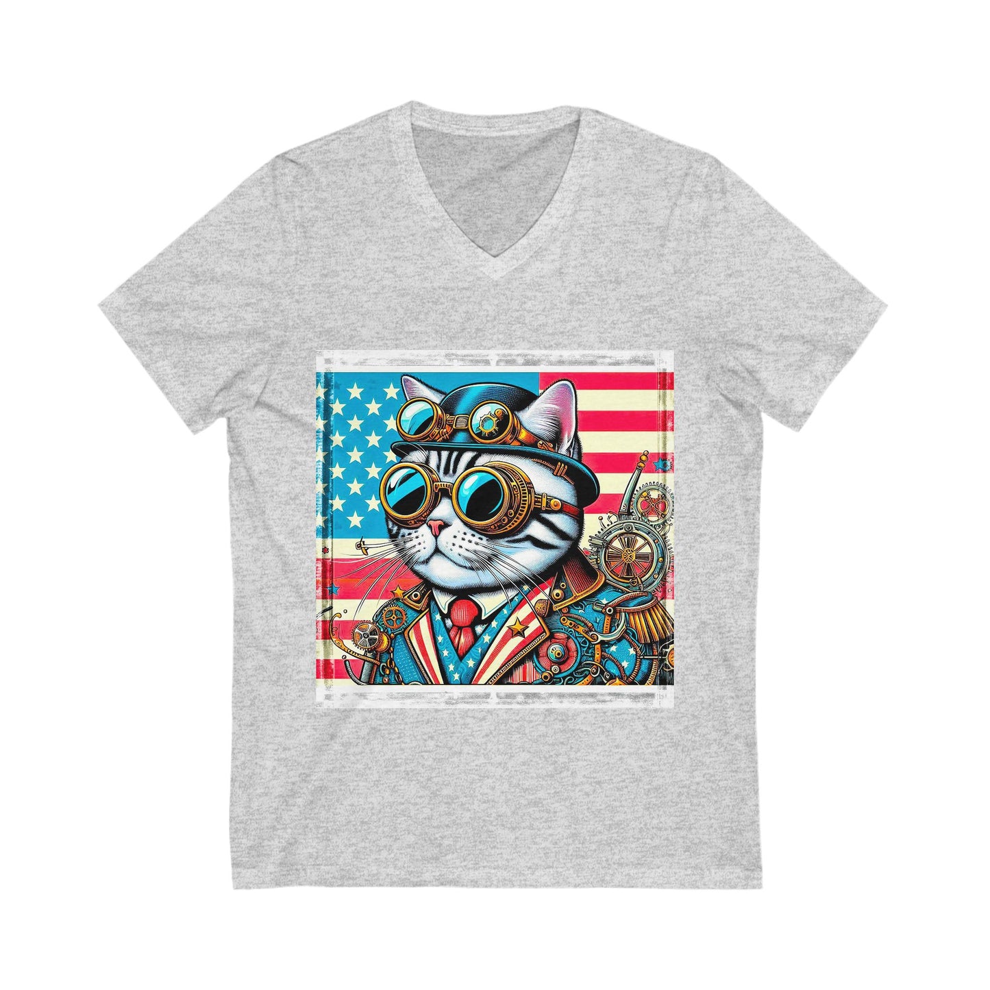 American Shorthair steam punk Jersey Short Sleeve V-Neck Tee