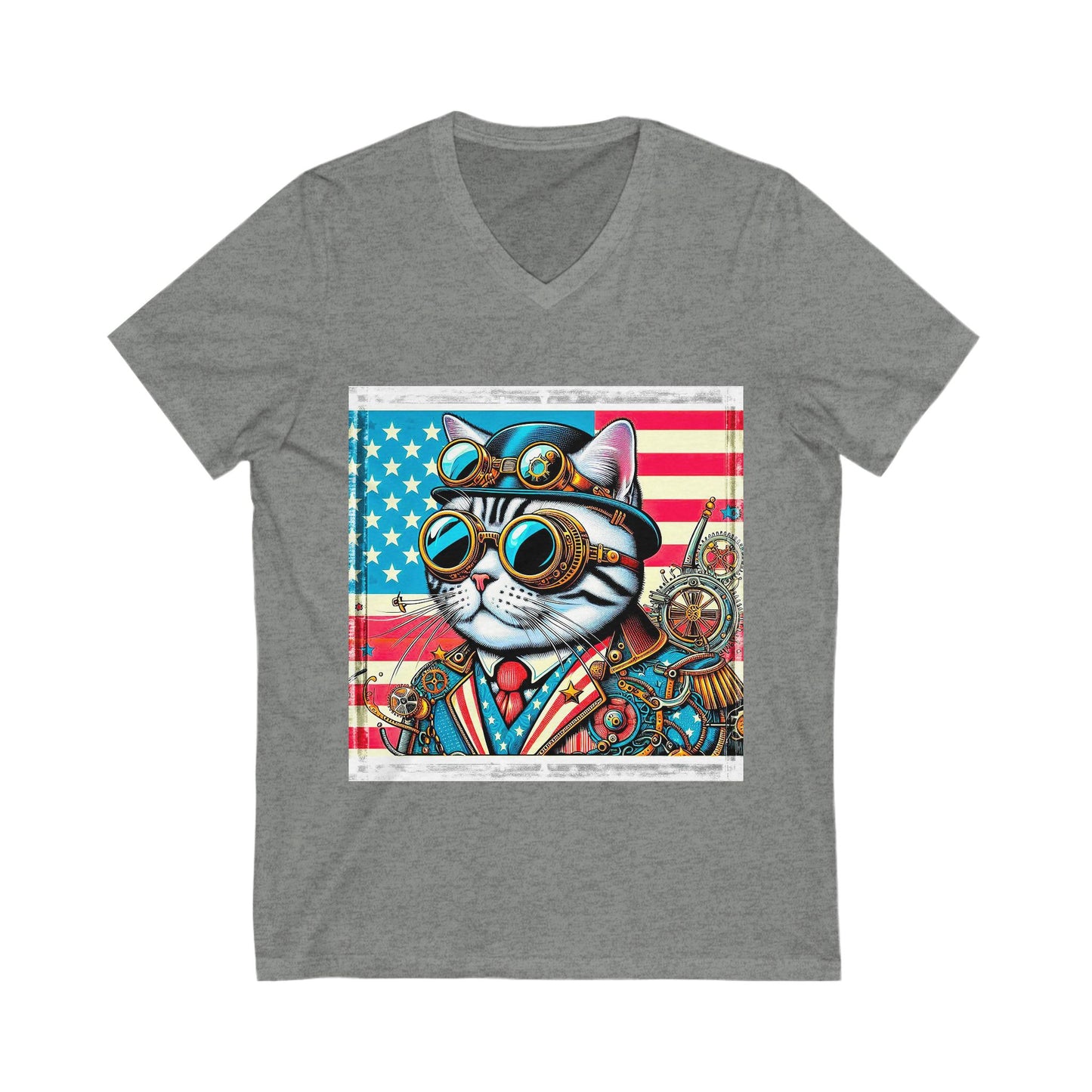 American Shorthair steam punk Jersey Short Sleeve V-Neck Tee