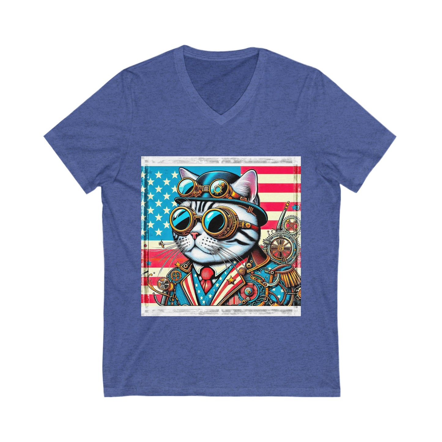 American Shorthair steam punk Jersey Short Sleeve V-Neck Tee