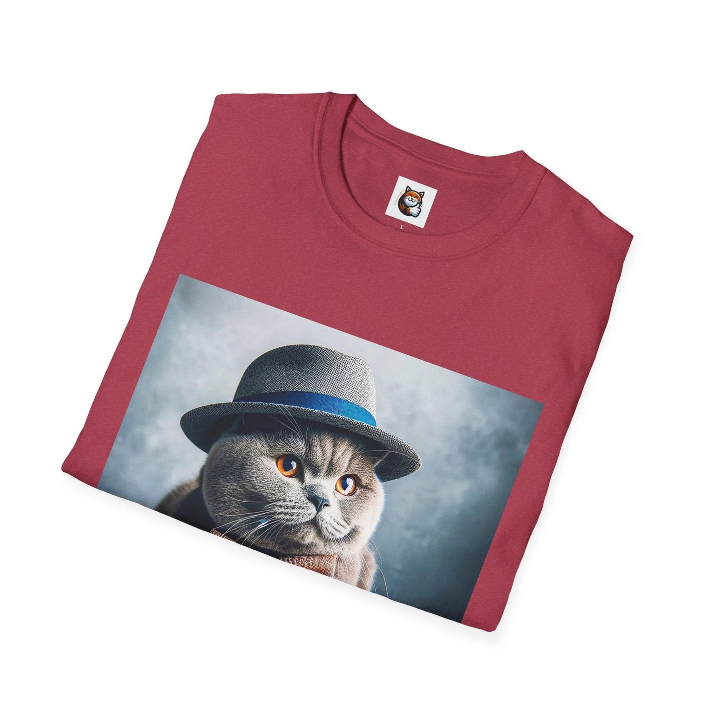 British Shorthair Cat Hat and Bow Graphic Softstyle Unisex T Shirt for Cat Lovers