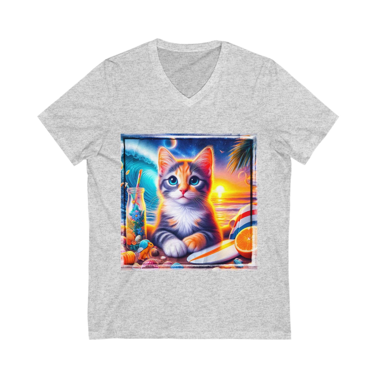 Domestic Cat surfer baby Sleeve V-Neck Tee