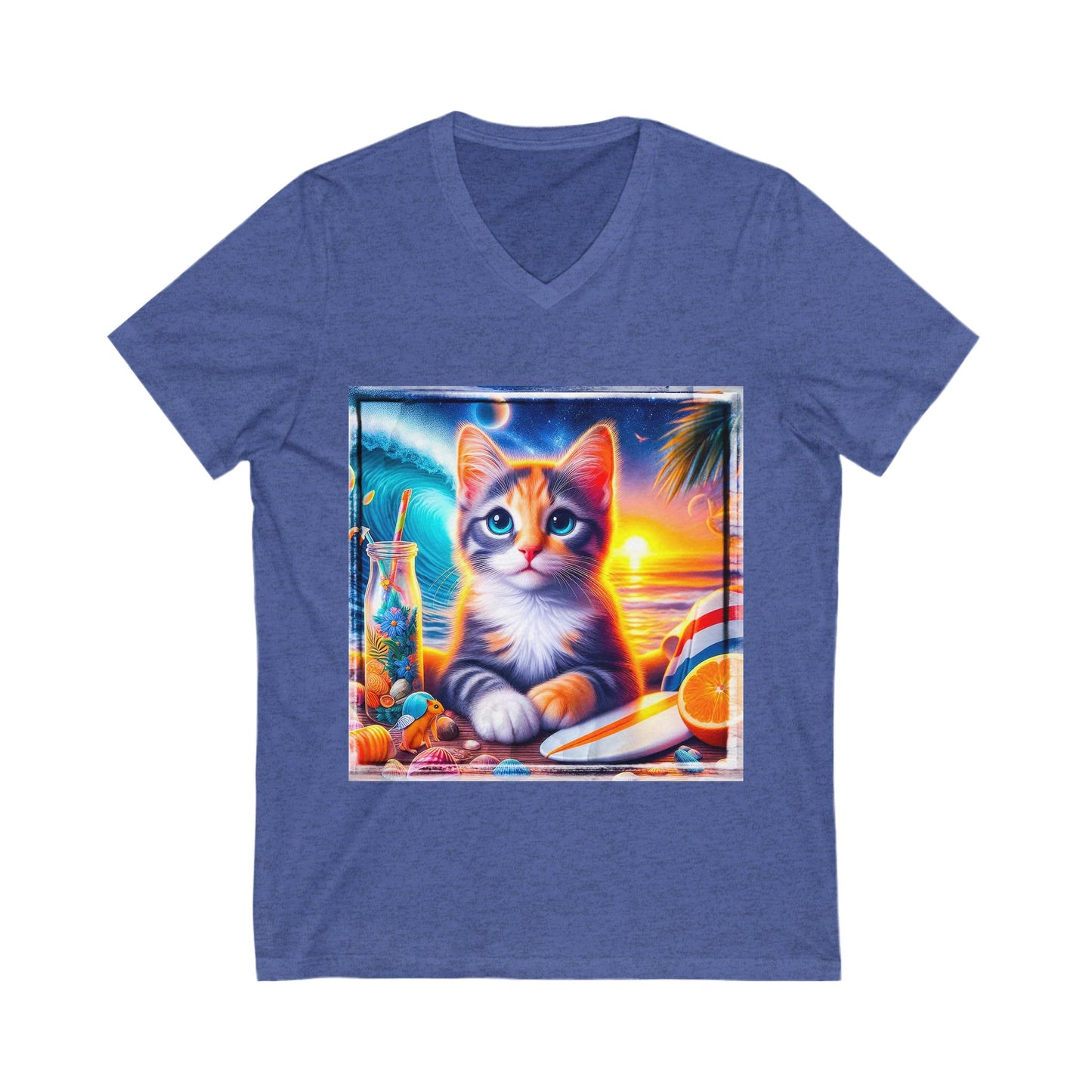 Domestic Cat surfer baby Sleeve V-Neck Tee