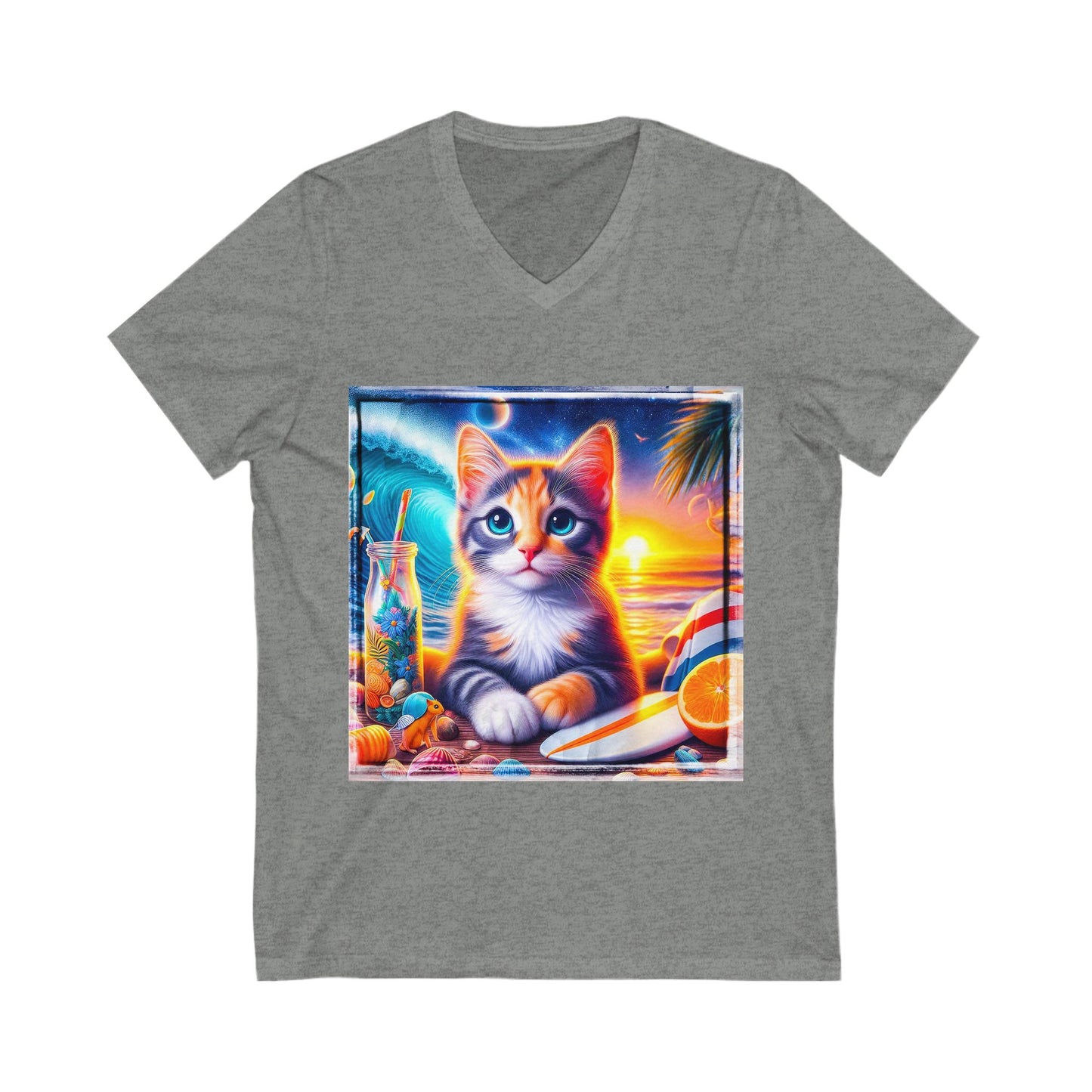 Domestic Cat surfer baby Sleeve V-Neck Tee