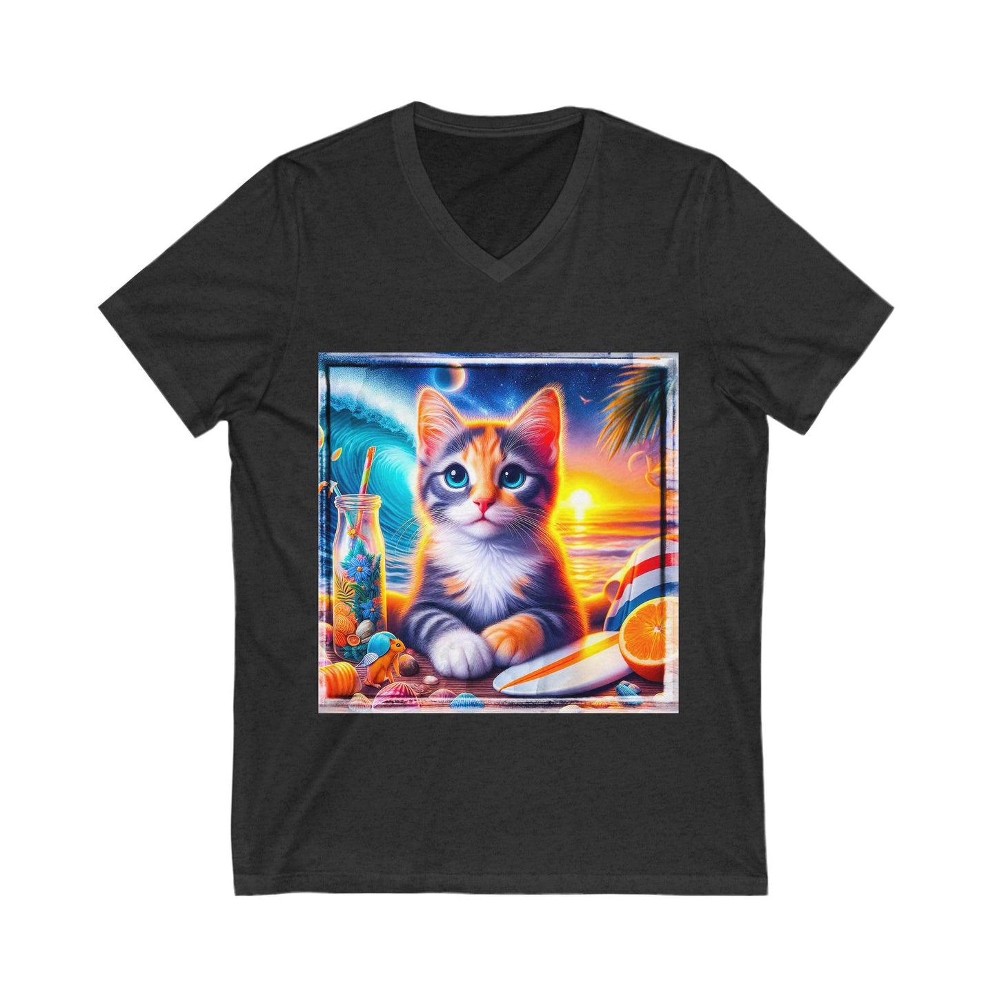 Domestic Cat surfer baby Sleeve V-Neck Tee