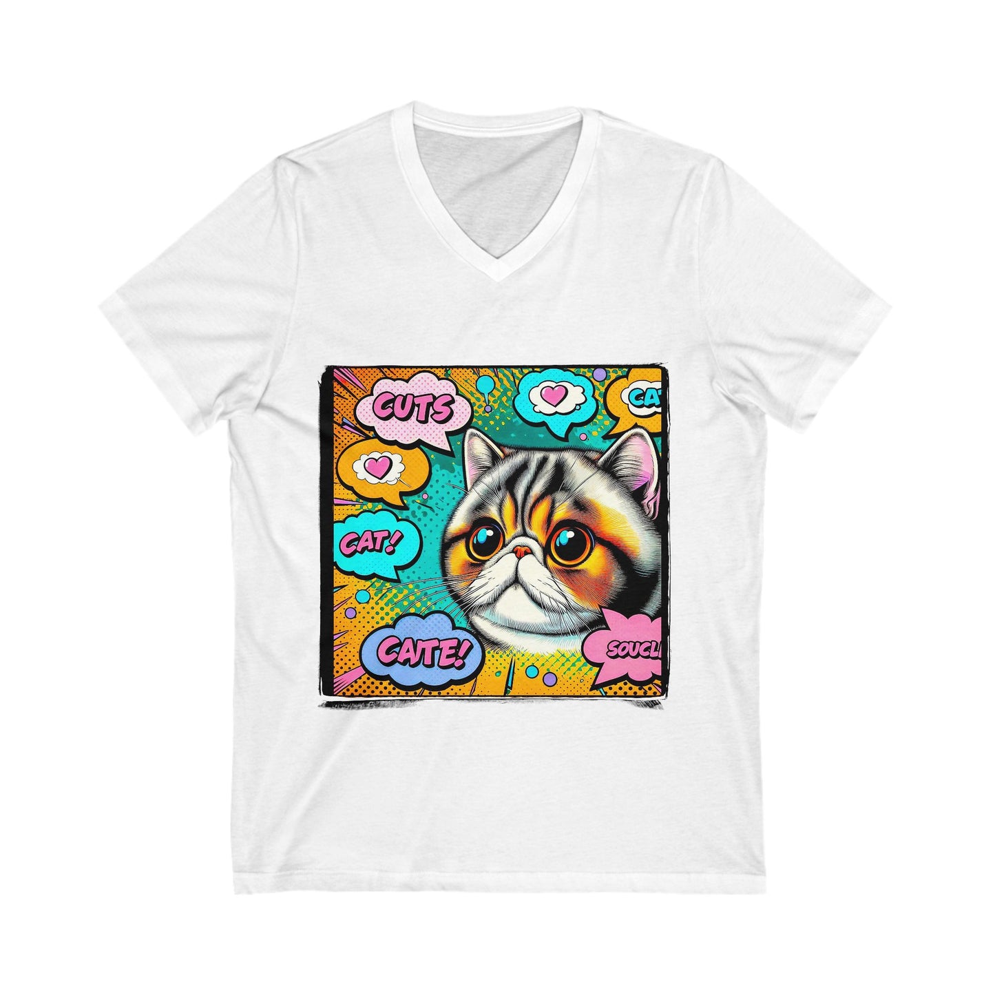 Exotic Shorthair comic book cutie Short Sleeve V-Neck Tee