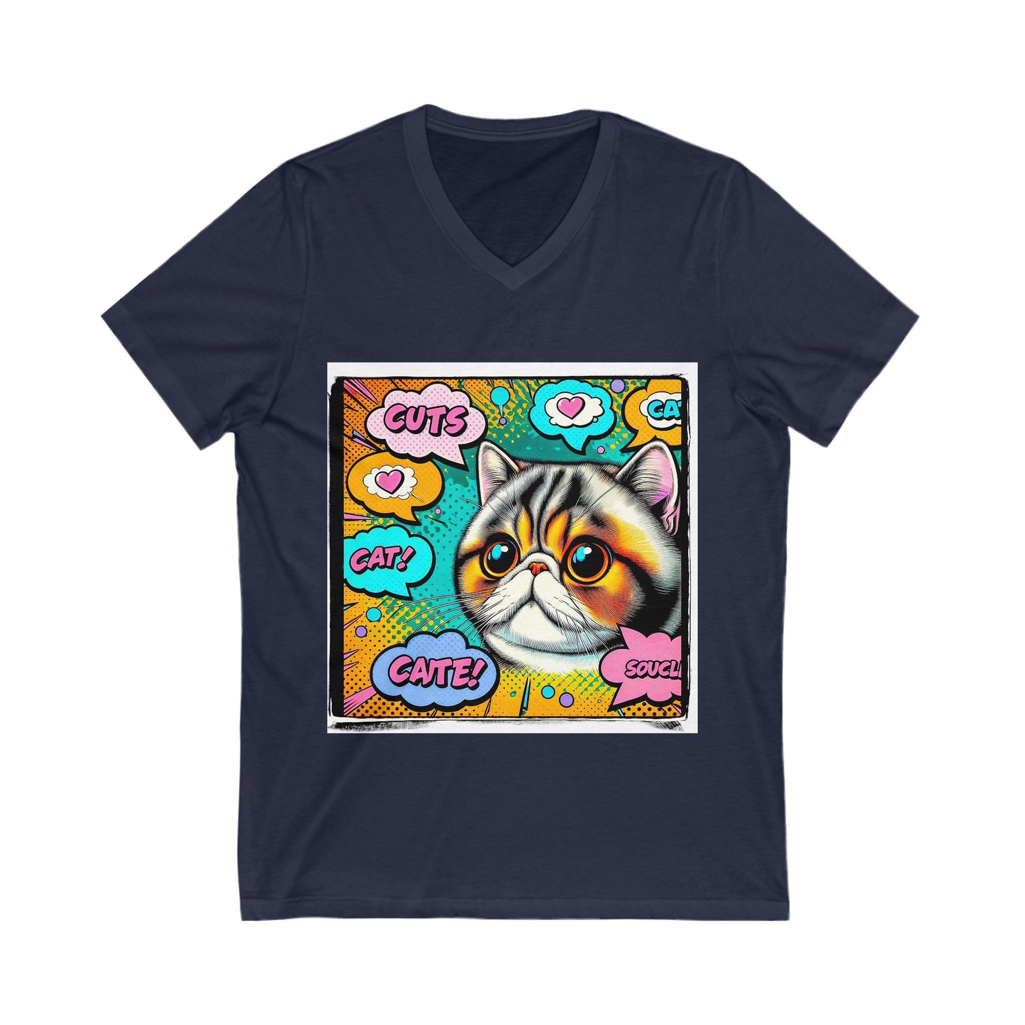 Exotic Shorthair comic book cutie Short Sleeve V-Neck Tee