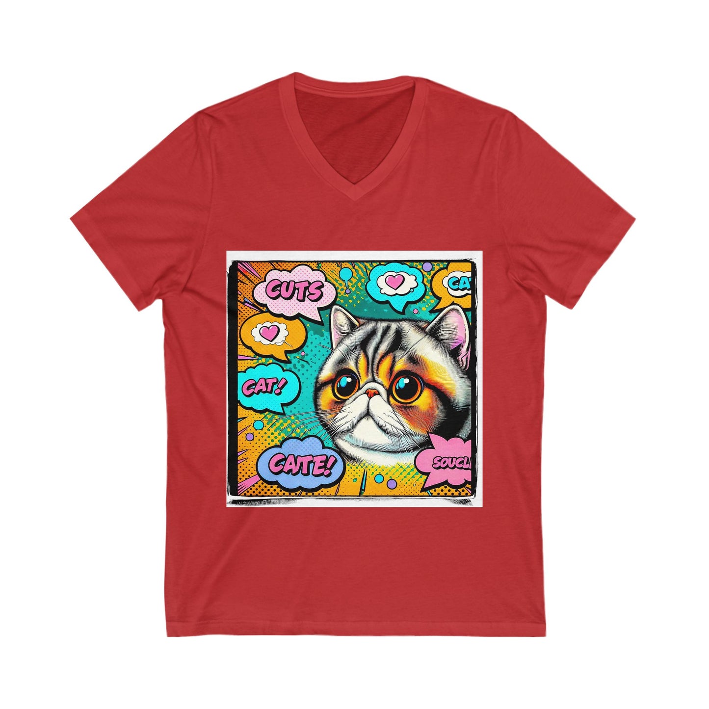 Exotic Shorthair comic book cutie Short Sleeve V-Neck Tee