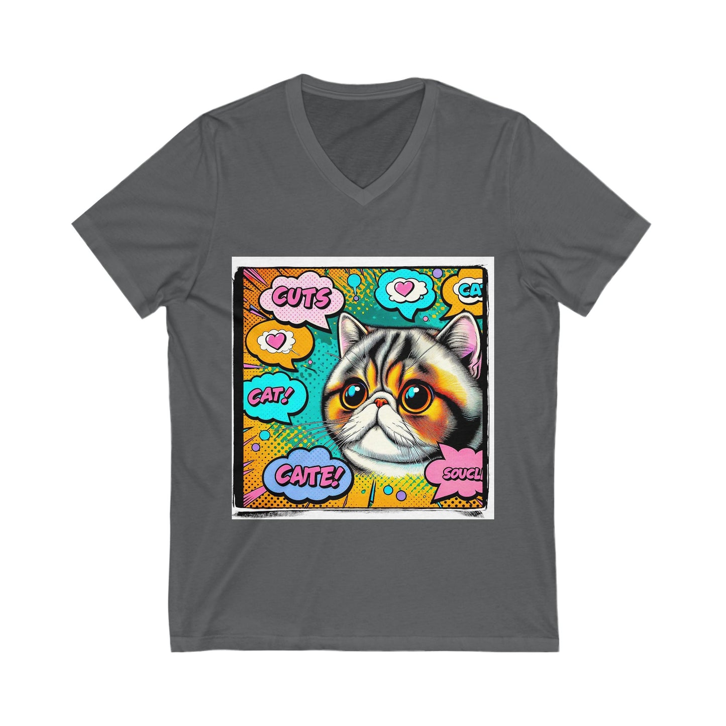 Exotic Shorthair comic book cutie Short Sleeve V-Neck Tee