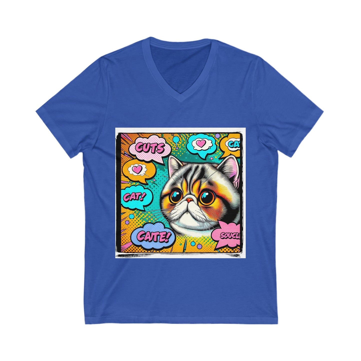 Exotic Shorthair comic book cutie Short Sleeve V-Neck Tee