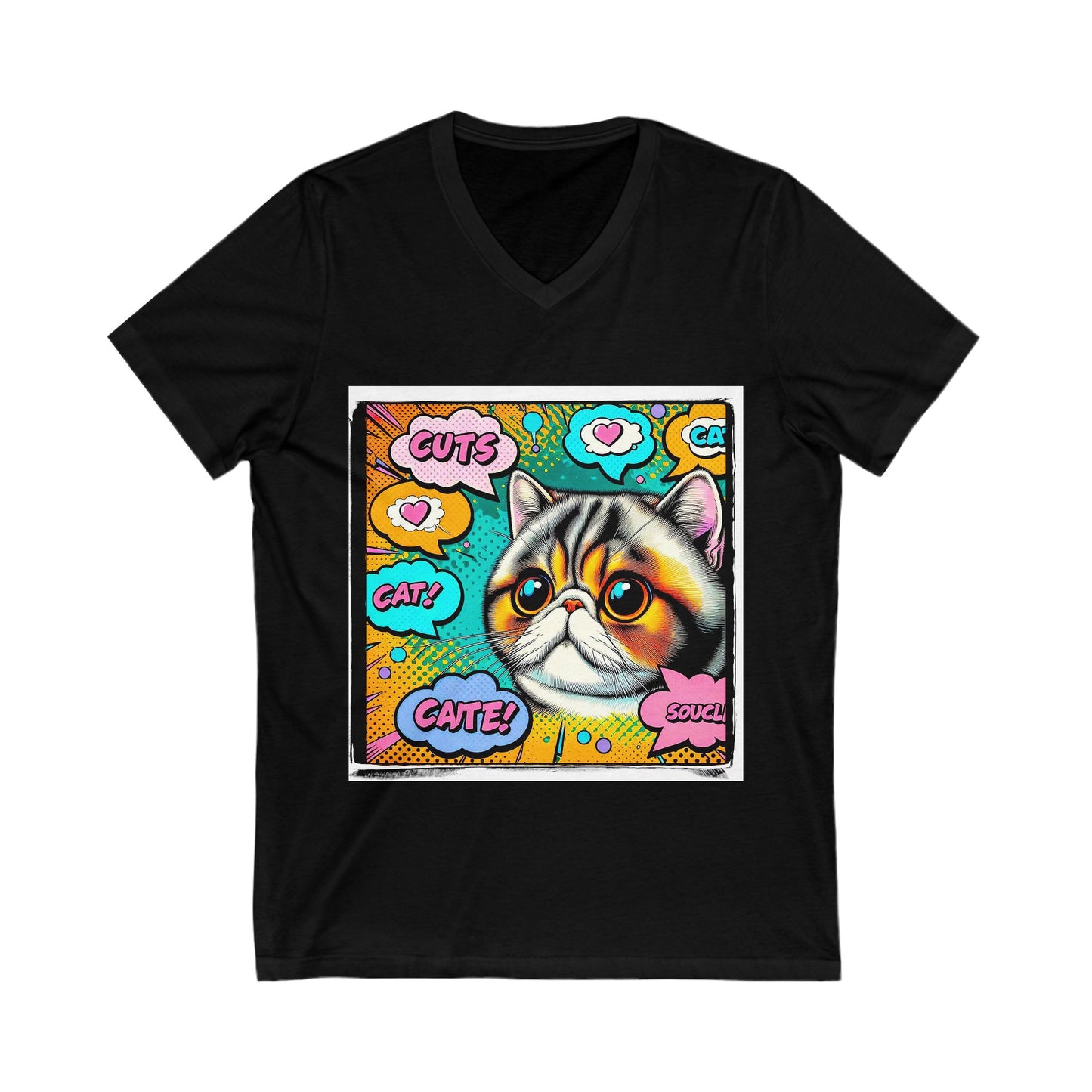 Exotic Shorthair comic book cutie Short Sleeve V-Neck Tee