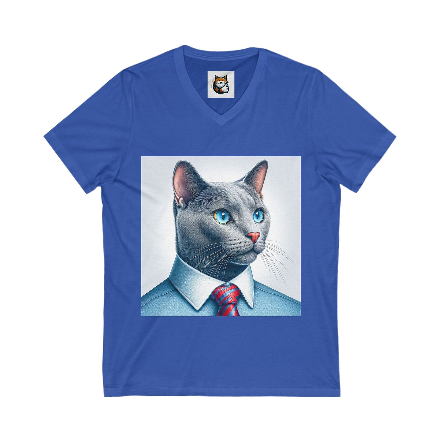 Russian Blue Cat Unisex Jersey Short Sleeve V-Neck Tee