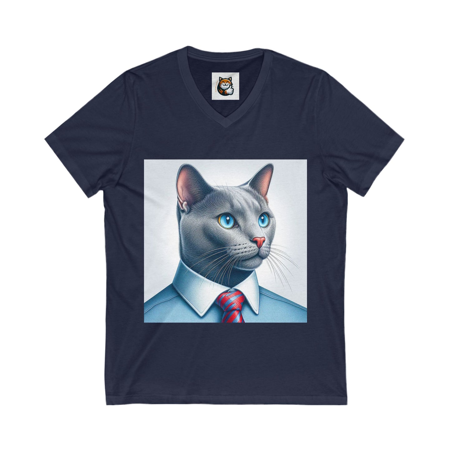Russian Blue Cat Unisex Jersey Short Sleeve V-Neck Tee