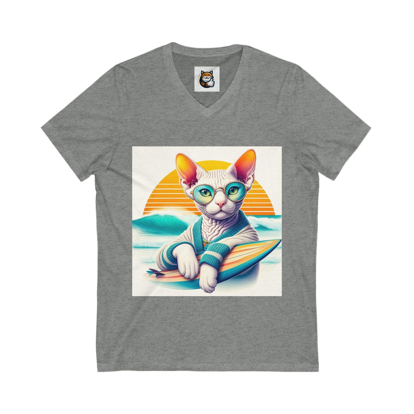 Devon Rex surfing baby Unisex Jersey Short Sleeve V-Neck Tee