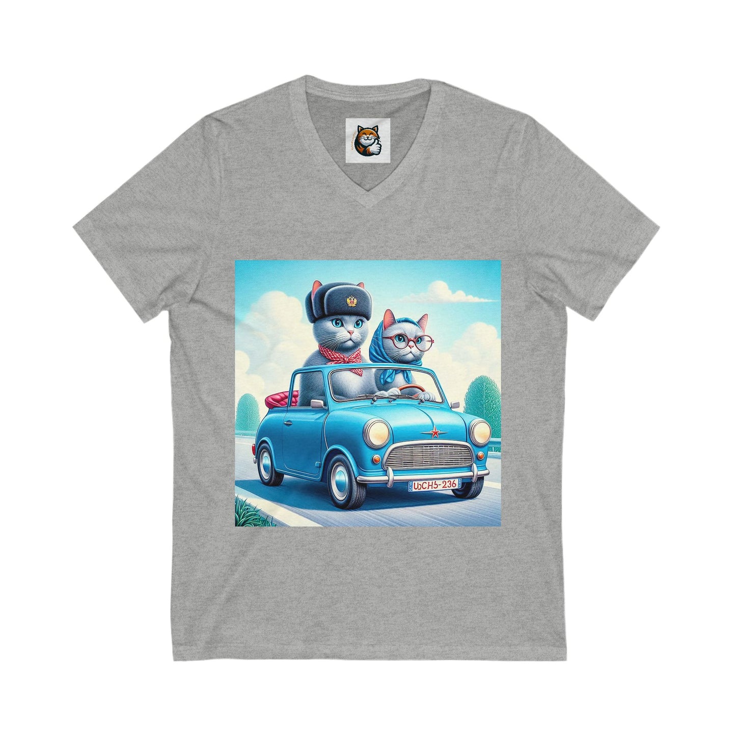 Wacky Russian Blue Cat couple driving Tee
