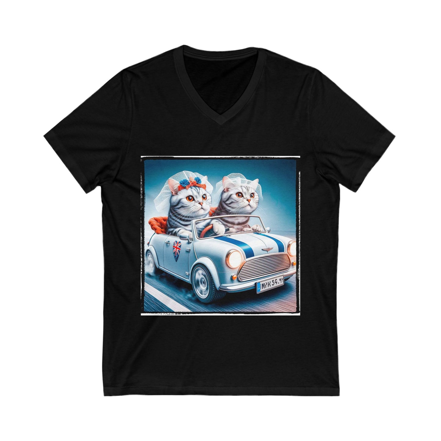 Wacky American Shorthair married couple Jersey Short Sleeve V-Neck Tee