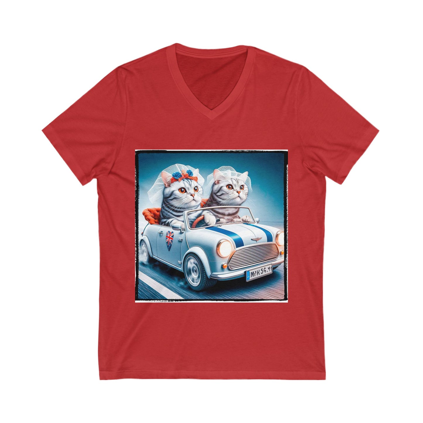 Wacky American Shorthair married couple Jersey Short Sleeve V-Neck Tee