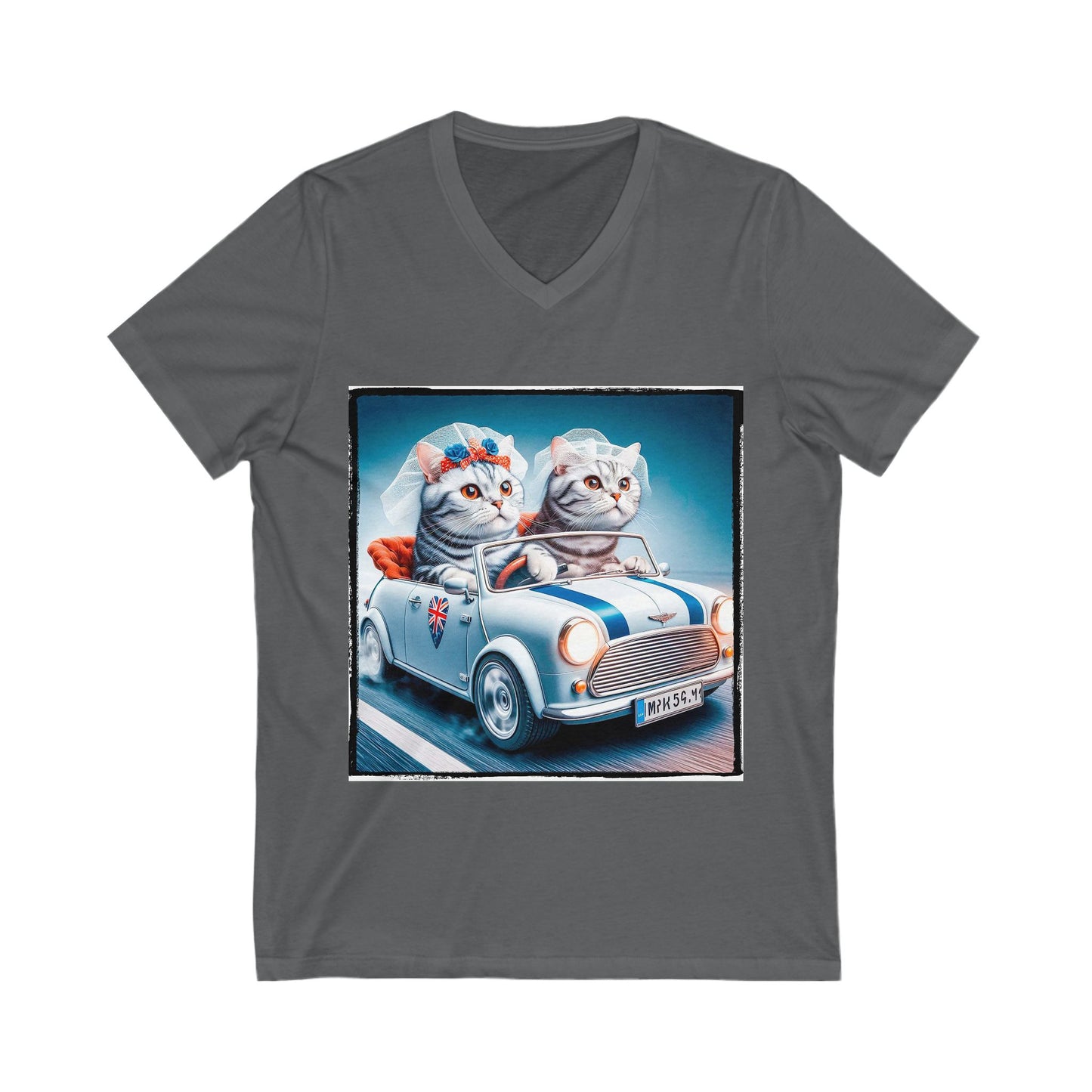 Wacky American Shorthair married couple Jersey Short Sleeve V-Neck Tee