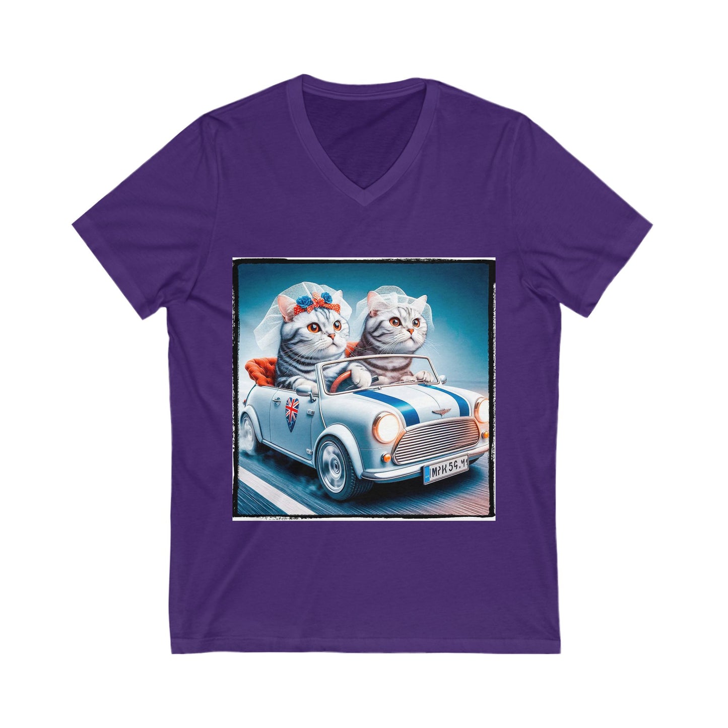Wacky American Shorthair married couple Jersey Short Sleeve V-Neck Tee