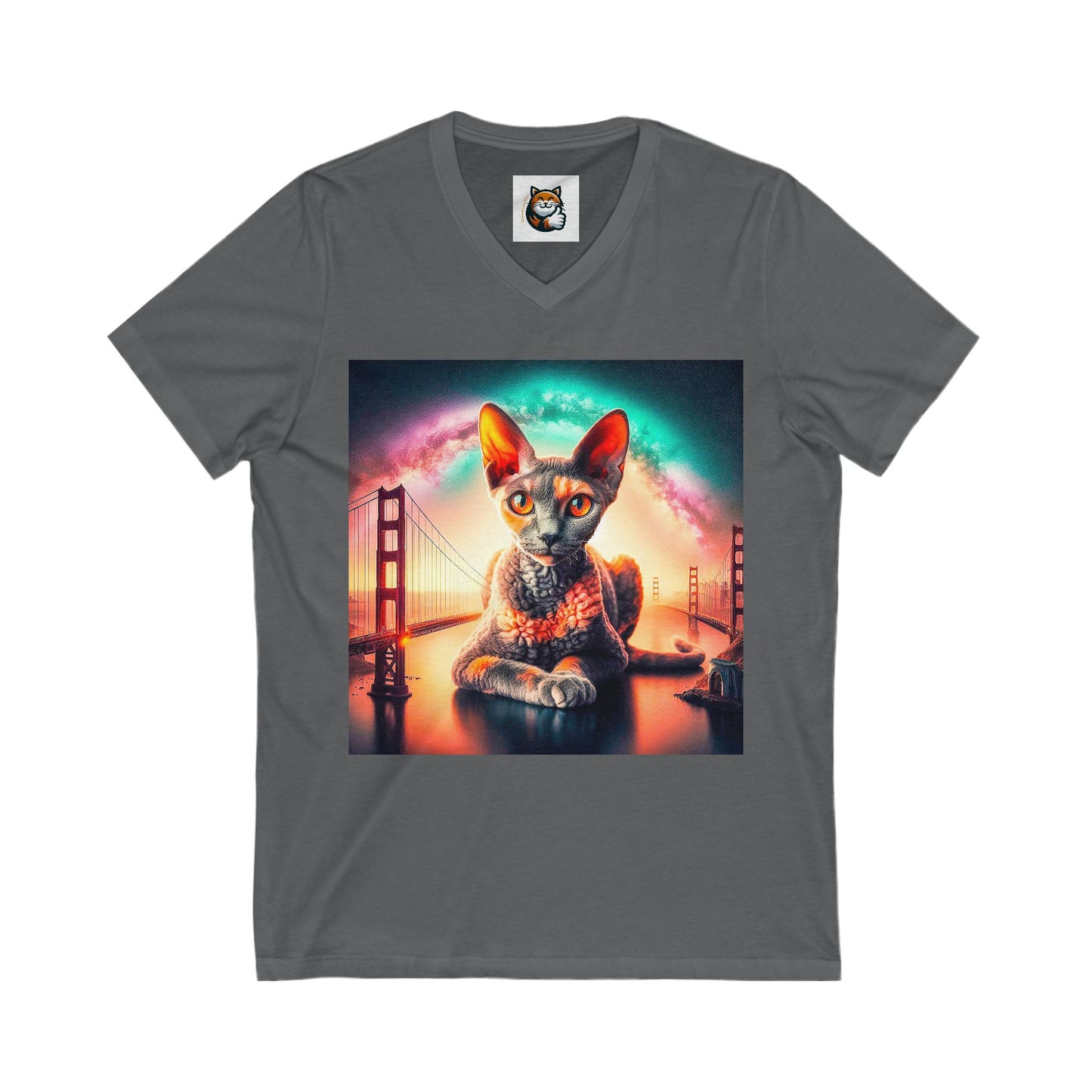 Devon Rex Cat Unisex Jersey Short Sleeve V-Neck Tee