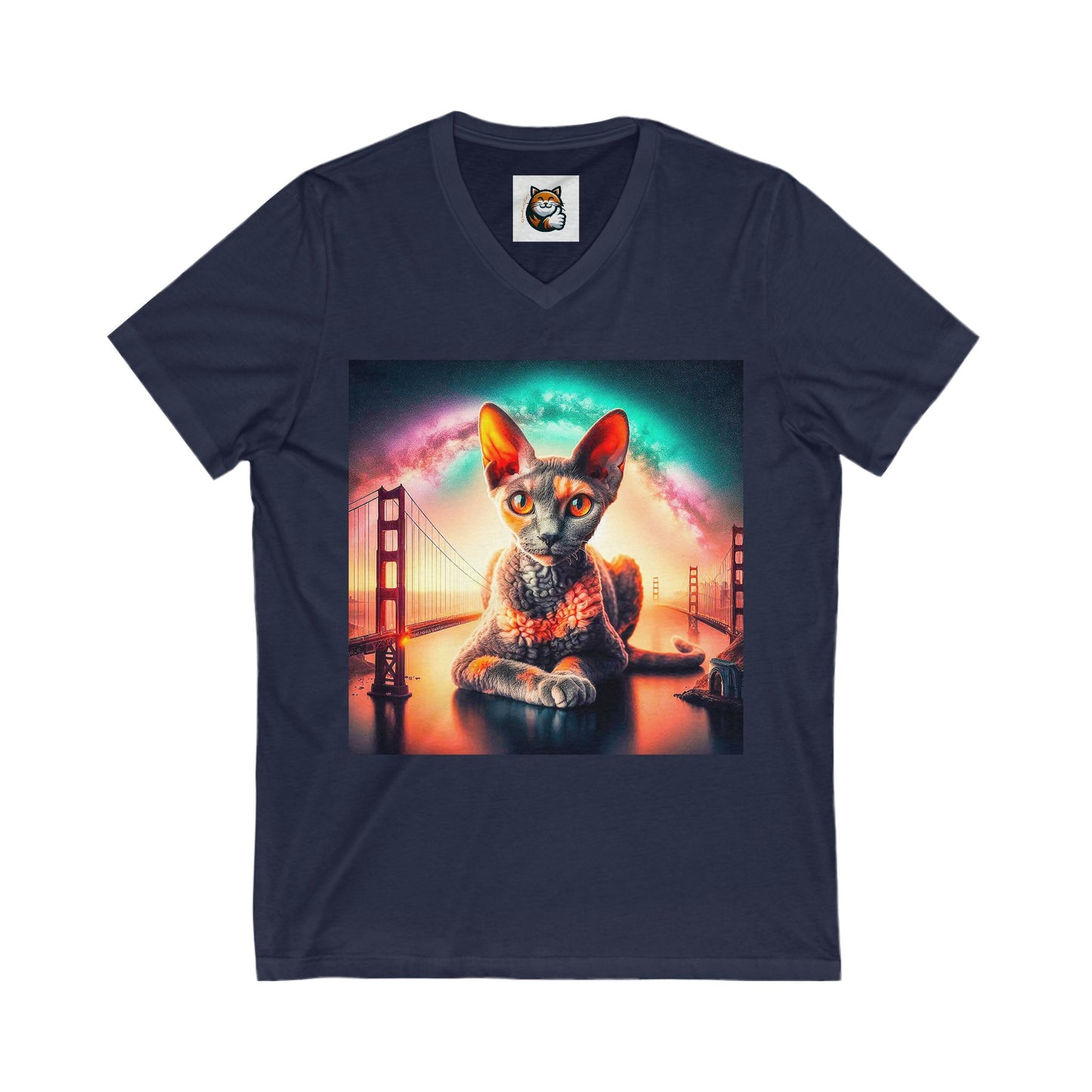 Devon Rex Cat Unisex Jersey Short Sleeve V-Neck Tee