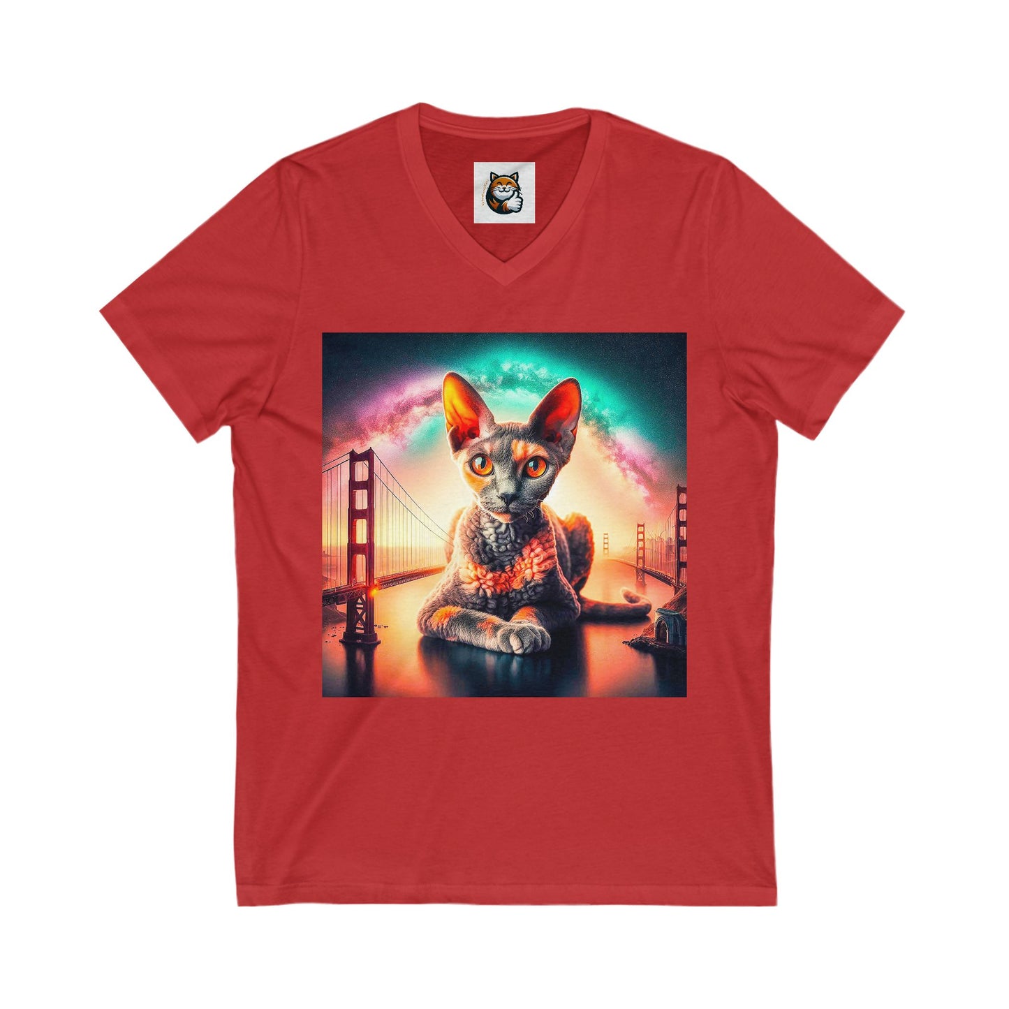 Devon Rex Cat Unisex Jersey Short Sleeve V-Neck Tee