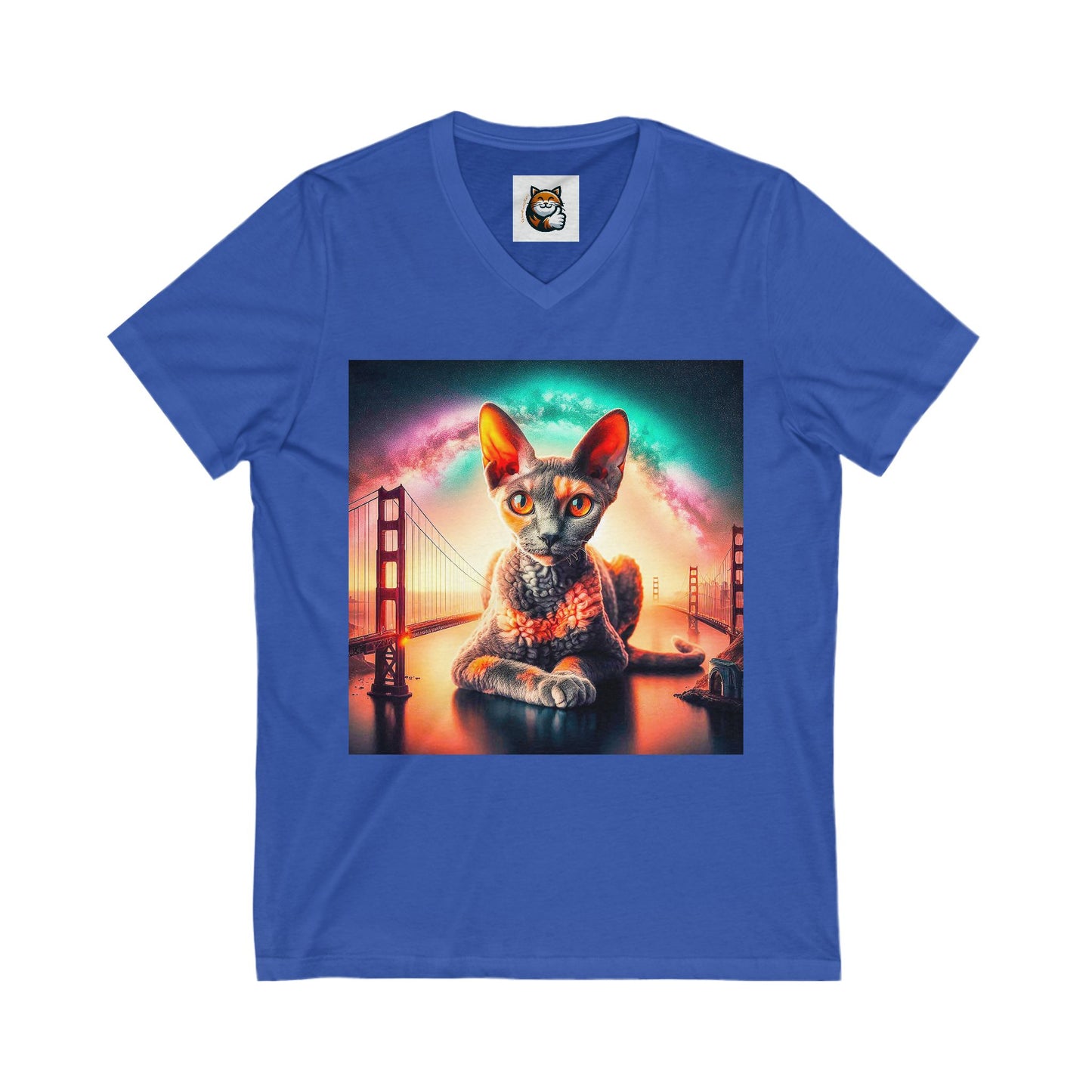 Devon Rex Cat Unisex Jersey Short Sleeve V-Neck Tee