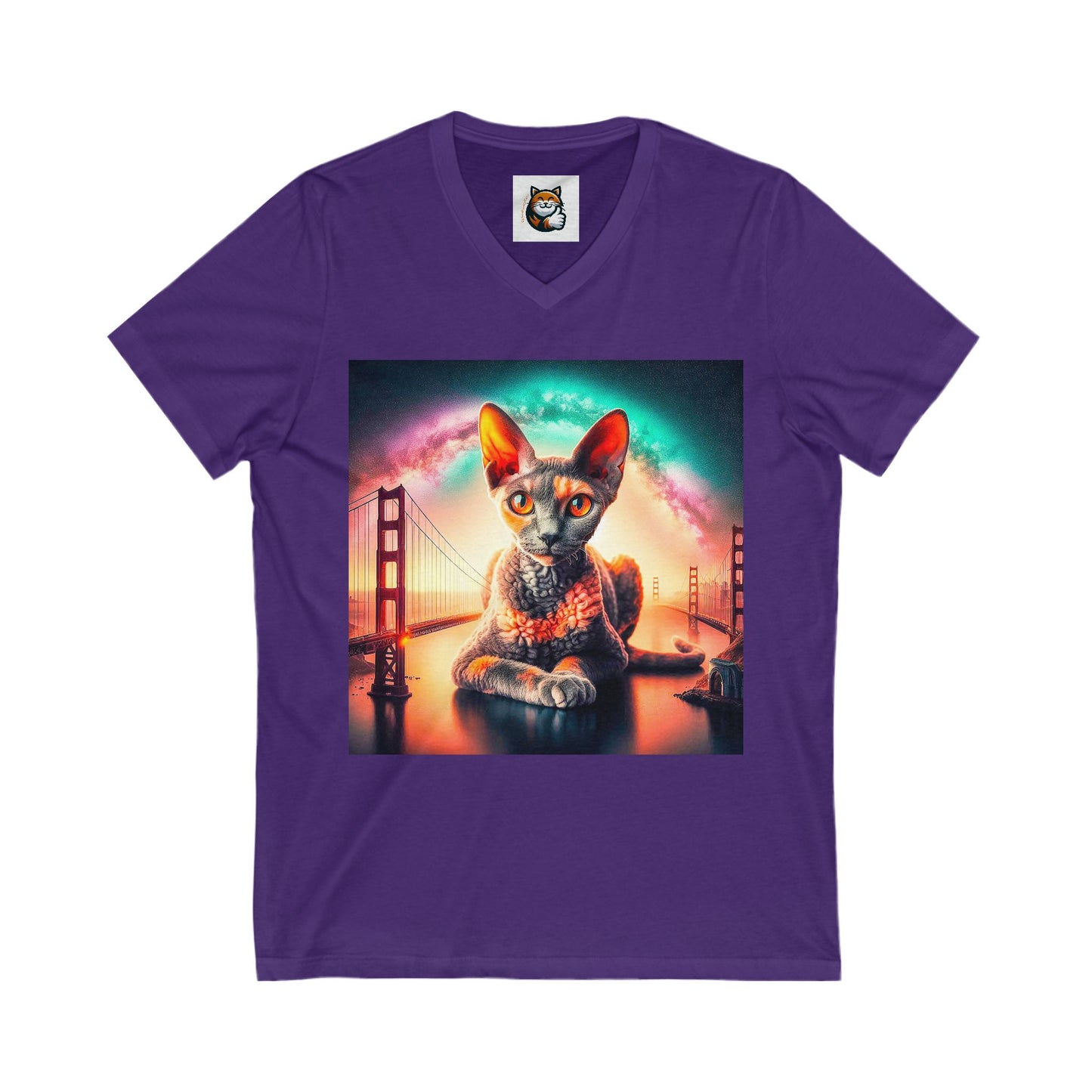 Devon Rex Cat Unisex Jersey Short Sleeve V-Neck Tee