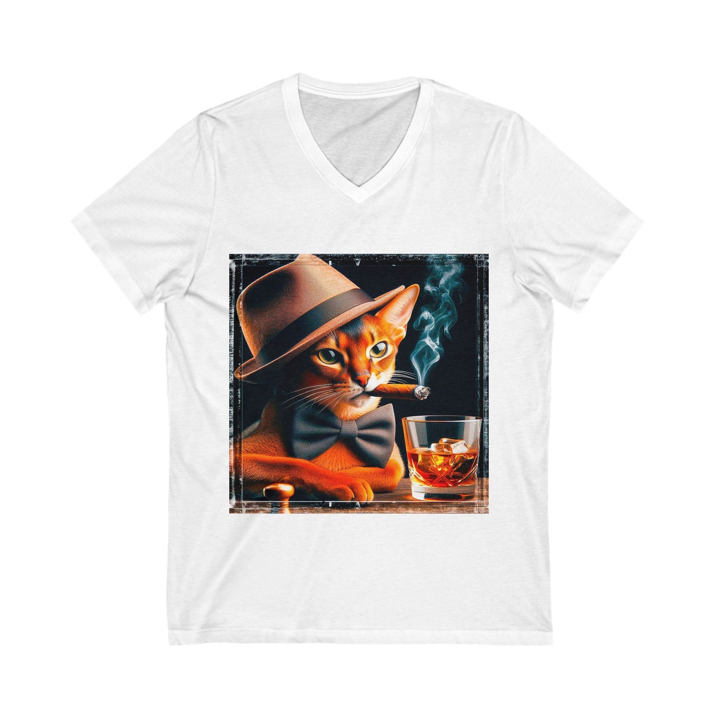 Abyssinian cigar smoking Short Sleeve V-Neck Tee